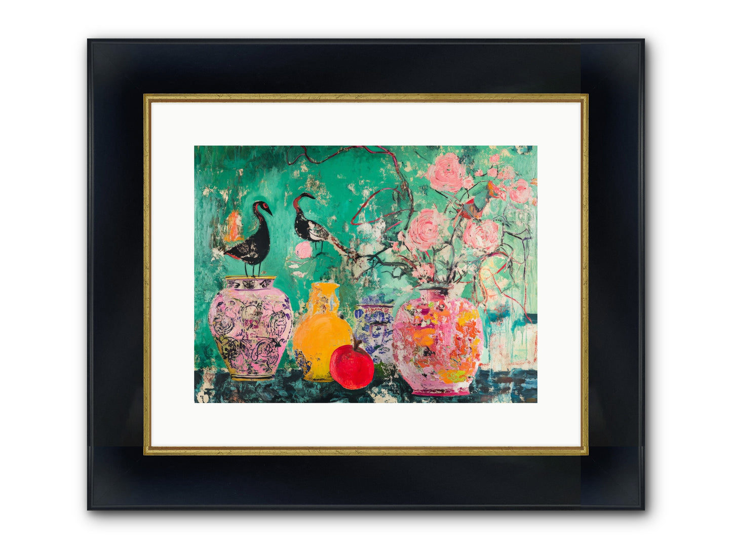 Bird Song Still Framed Print - Wide Black w/Gold 16x12