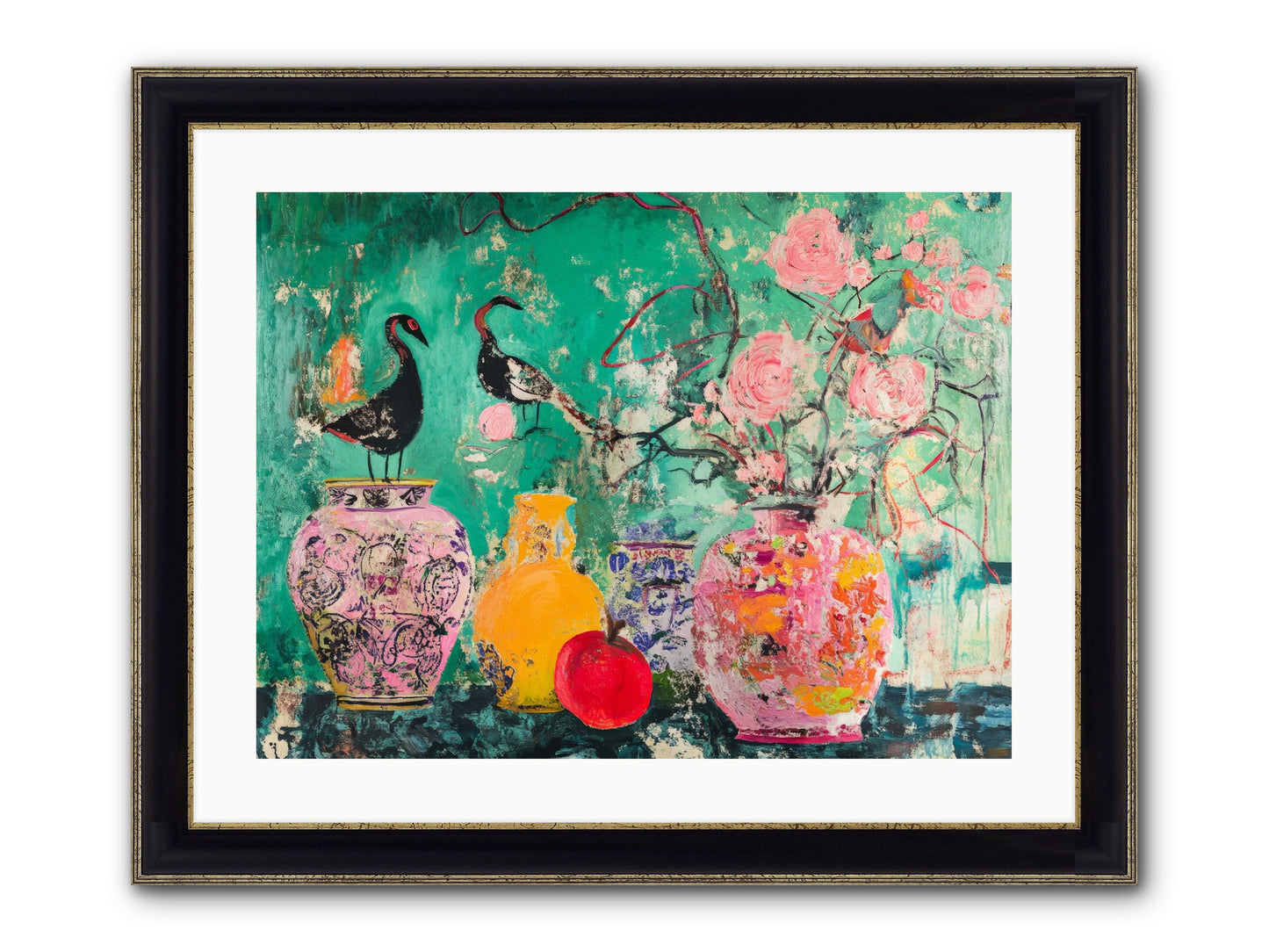 Bird Song Still Framed Print - Black & Gold 24x18