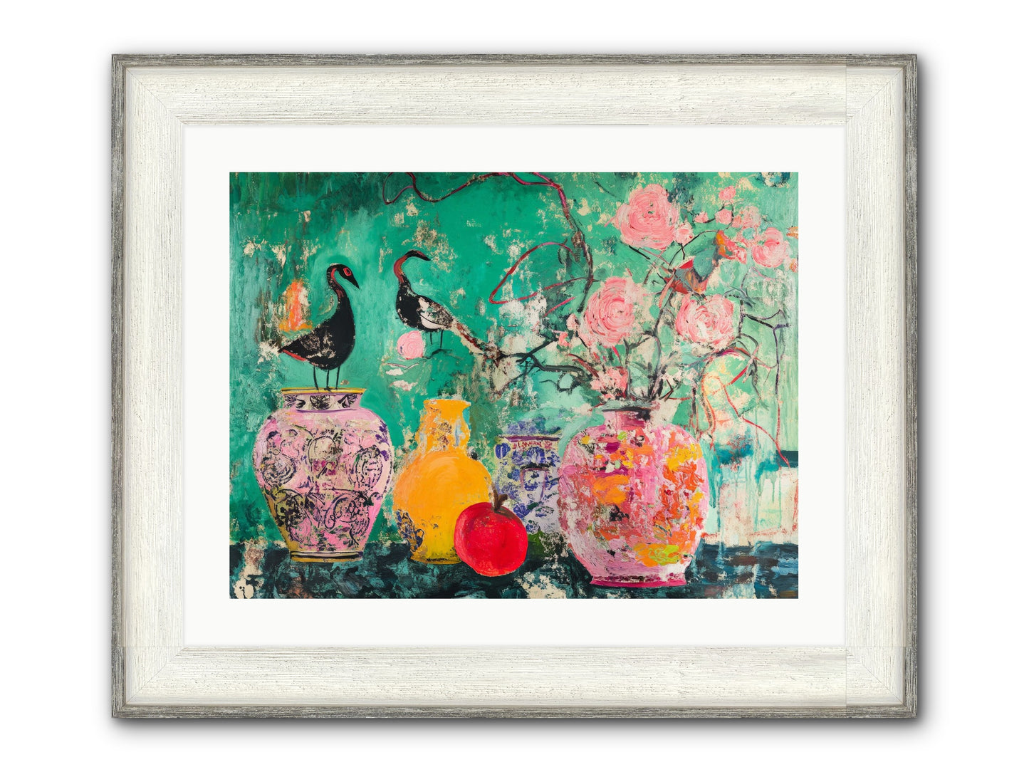 Bird Song Still Framed Print - Driftwood White 24x18