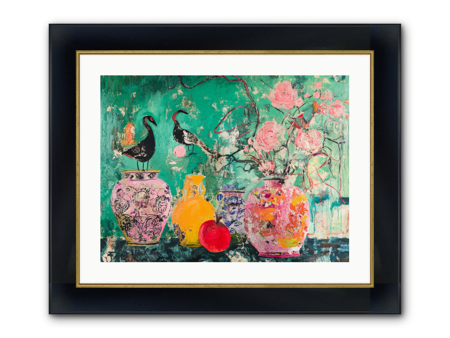 Bird Song Still Framed Print - Wide Black w/Gold 24x18