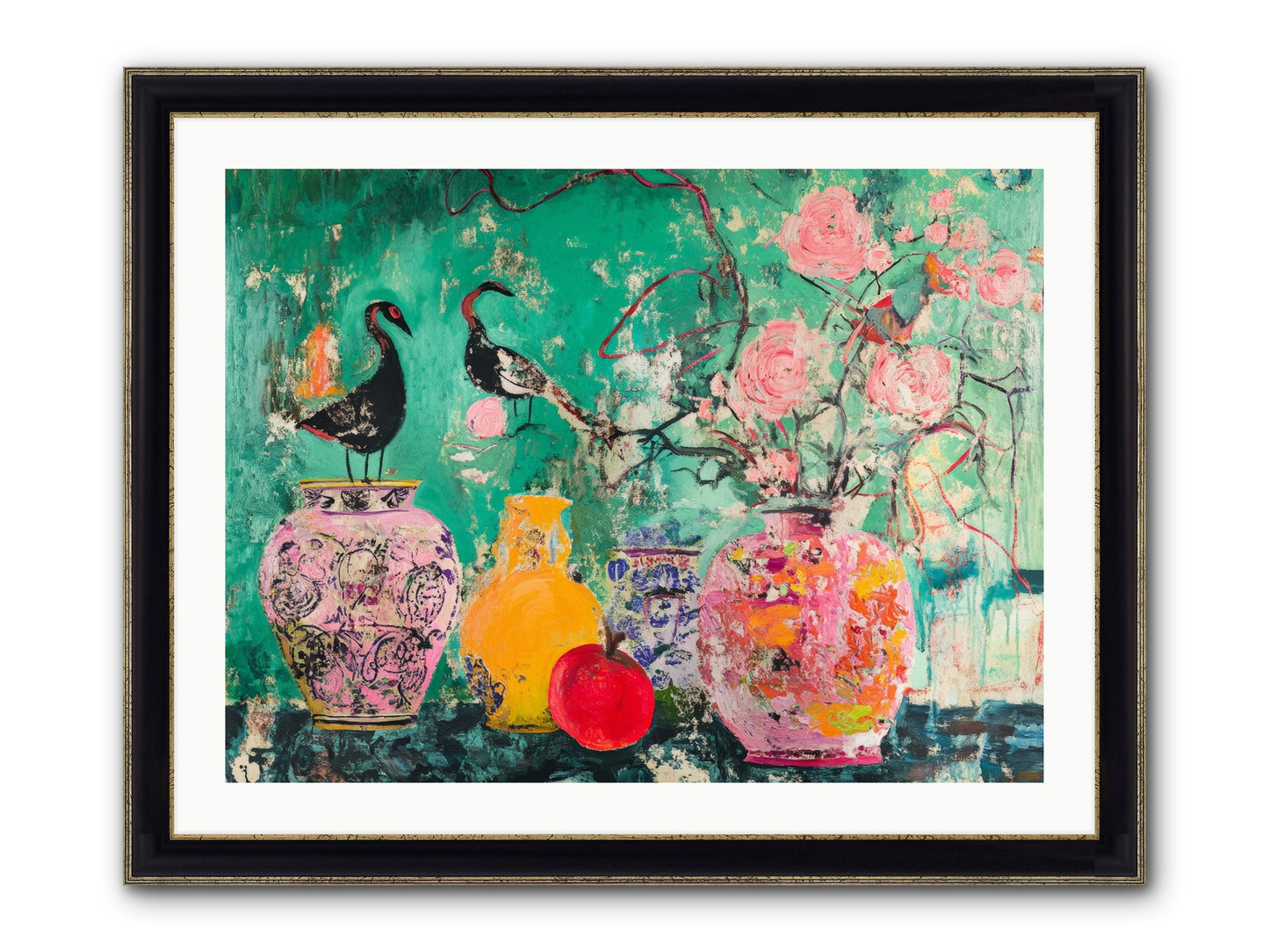 Bird Song Still Framed Print - Black & Gold 32x24