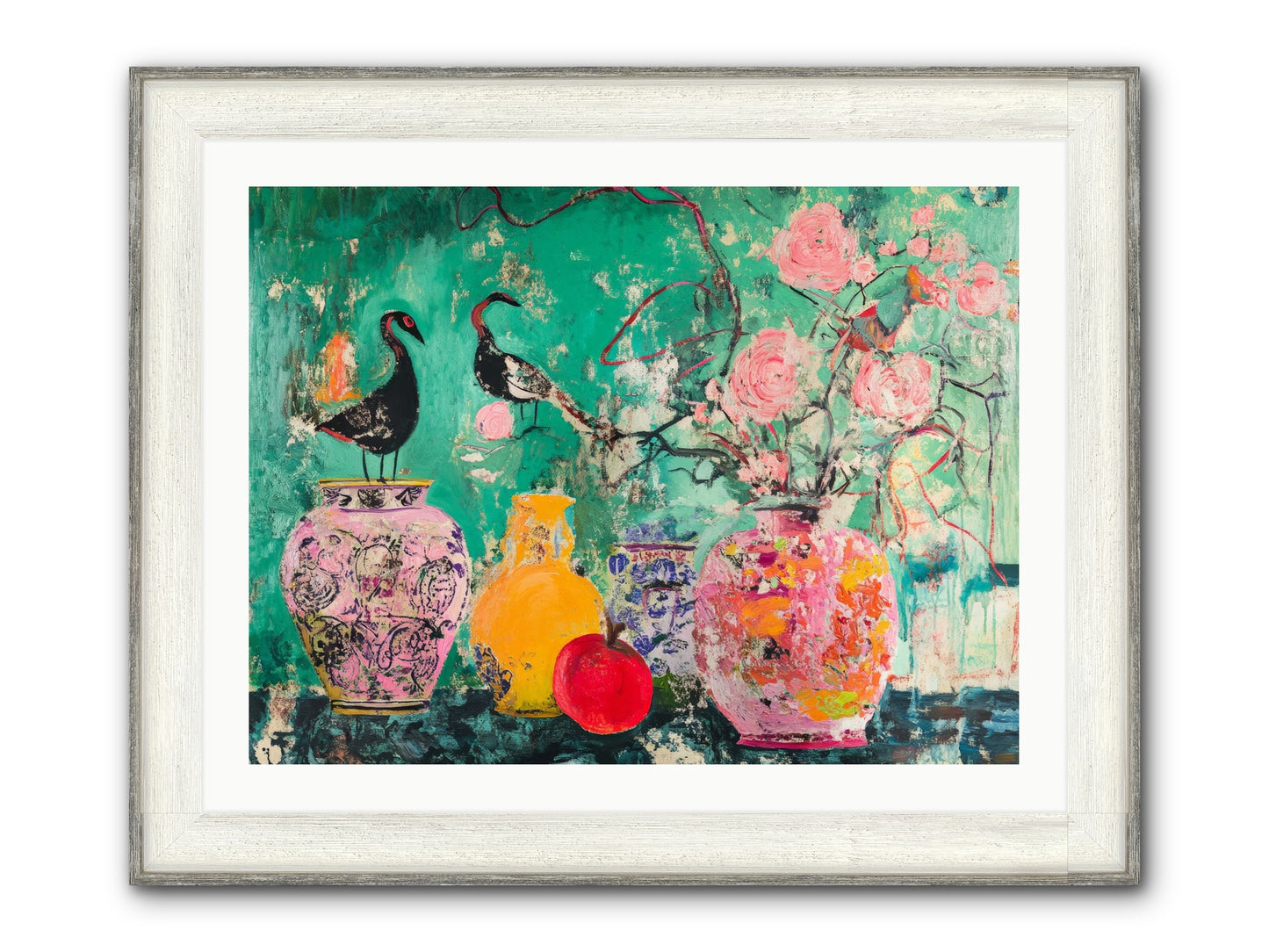 Bird Song Still Framed Print - Driftwood White 32x24