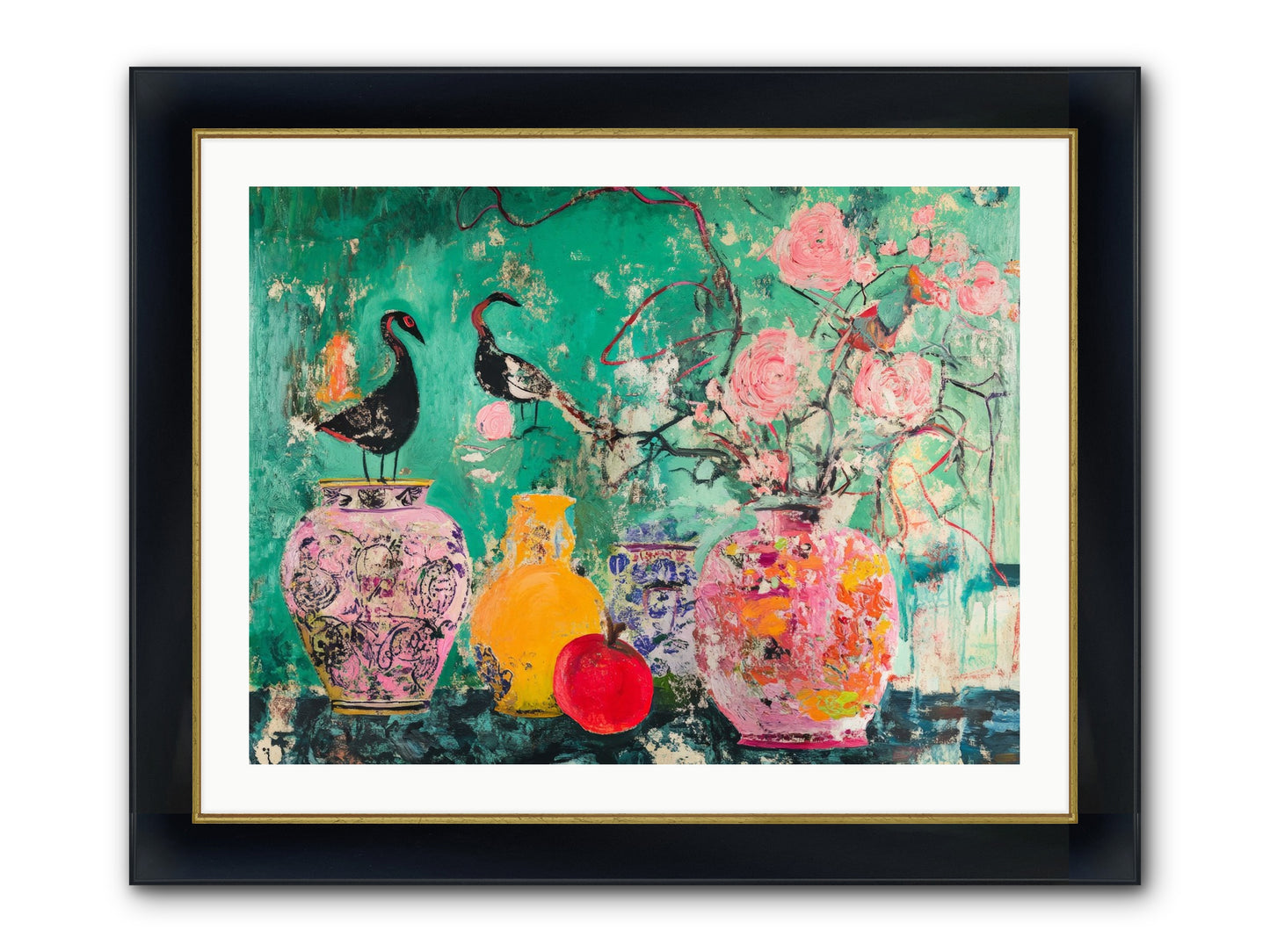 Bird Song Still Framed Print - Wide Black w/Gold 32x24