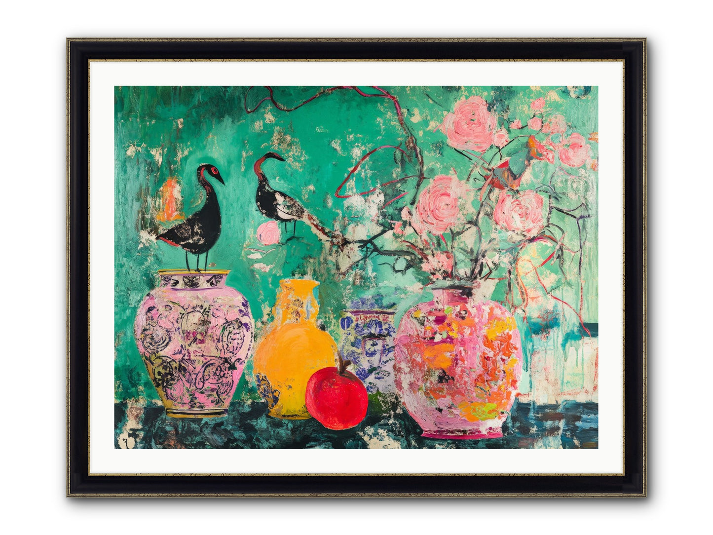 Bird Song Still Framed Print - Black & Gold 40x30