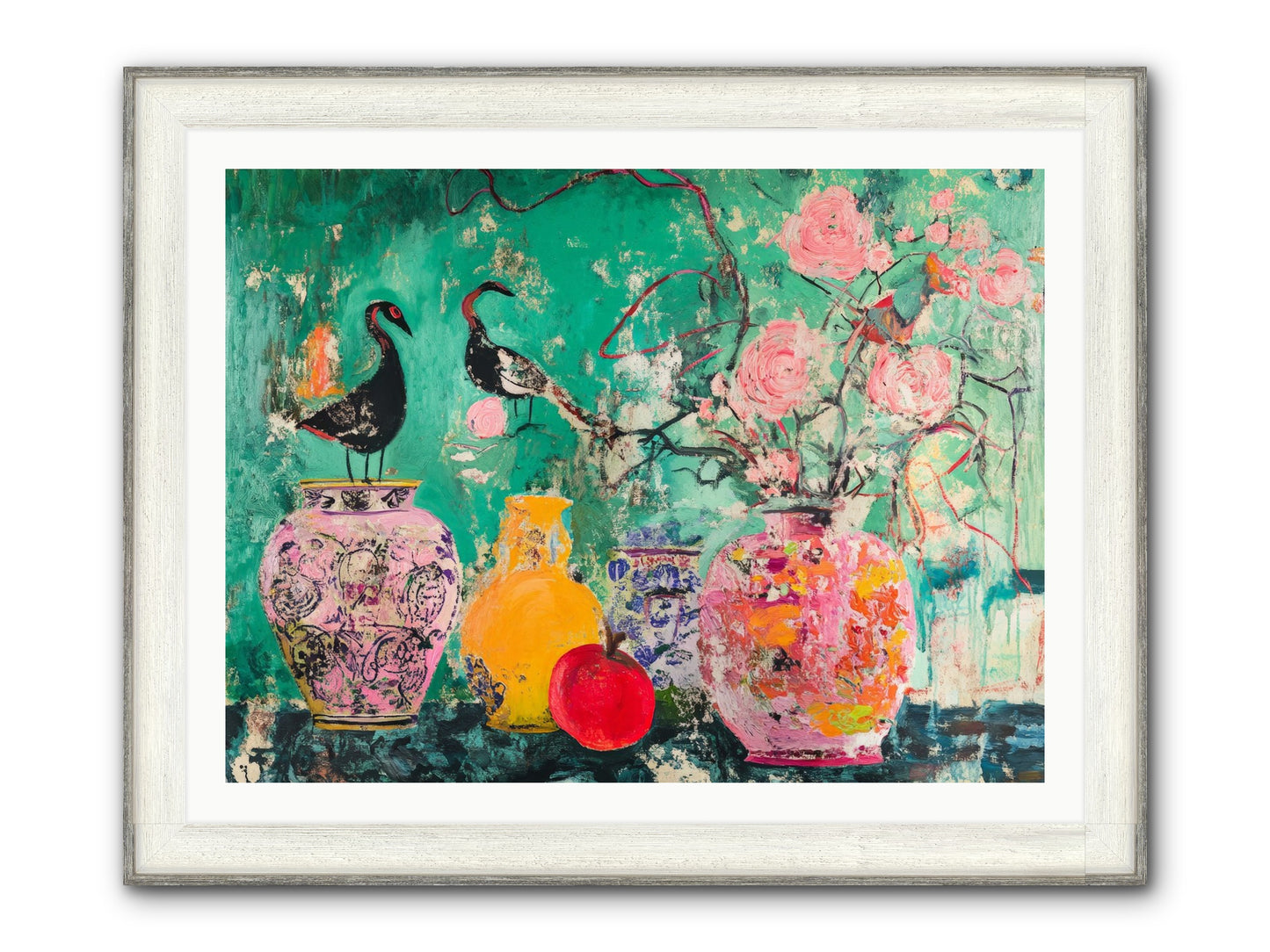Bird Song Still Framed Print - Driftwood White 40x30