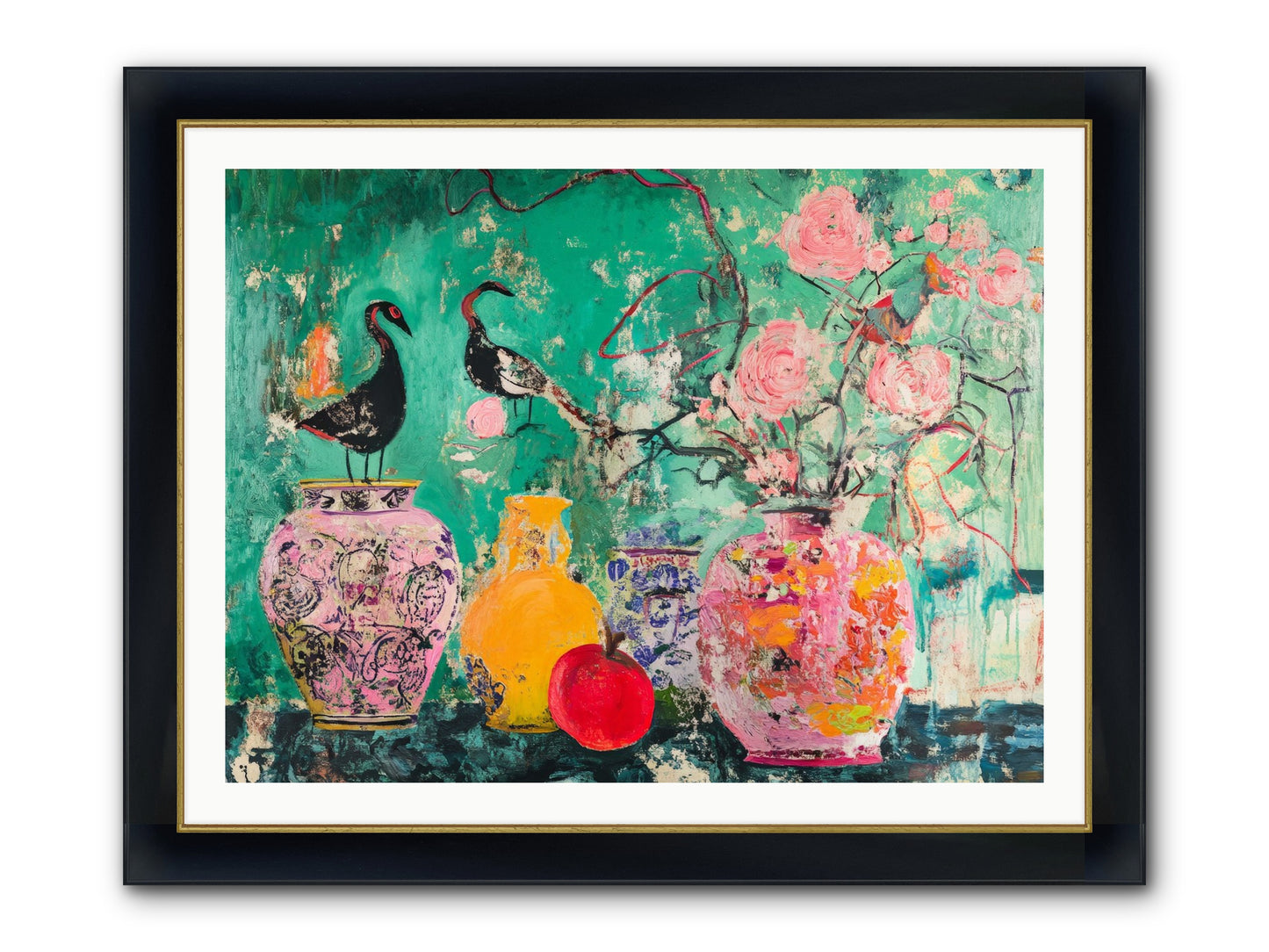 Bird Song Still Framed Print - Wide Black w/Gold 40x30