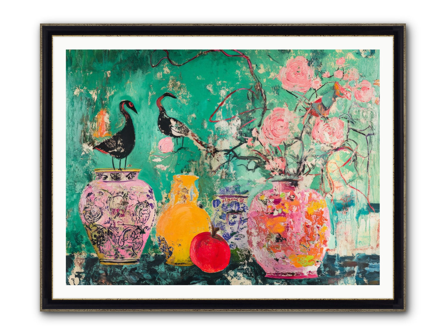Bird Song Still Framed Print - Black & Gold 48x36
