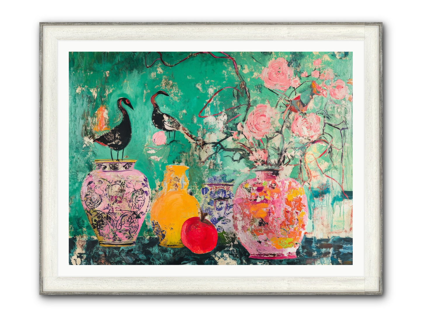 Bird Song Still Framed Print - Driftwood White 48x36