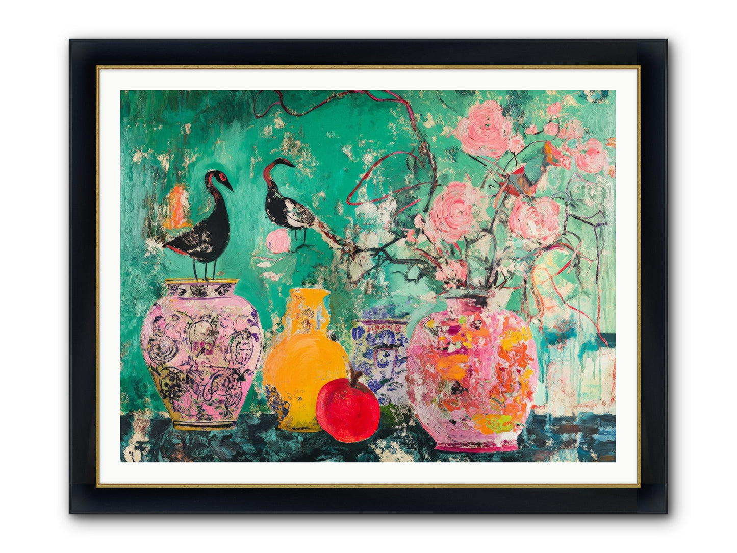 Bird Song Still Framed Print - Wide Black w/Gold 48x36