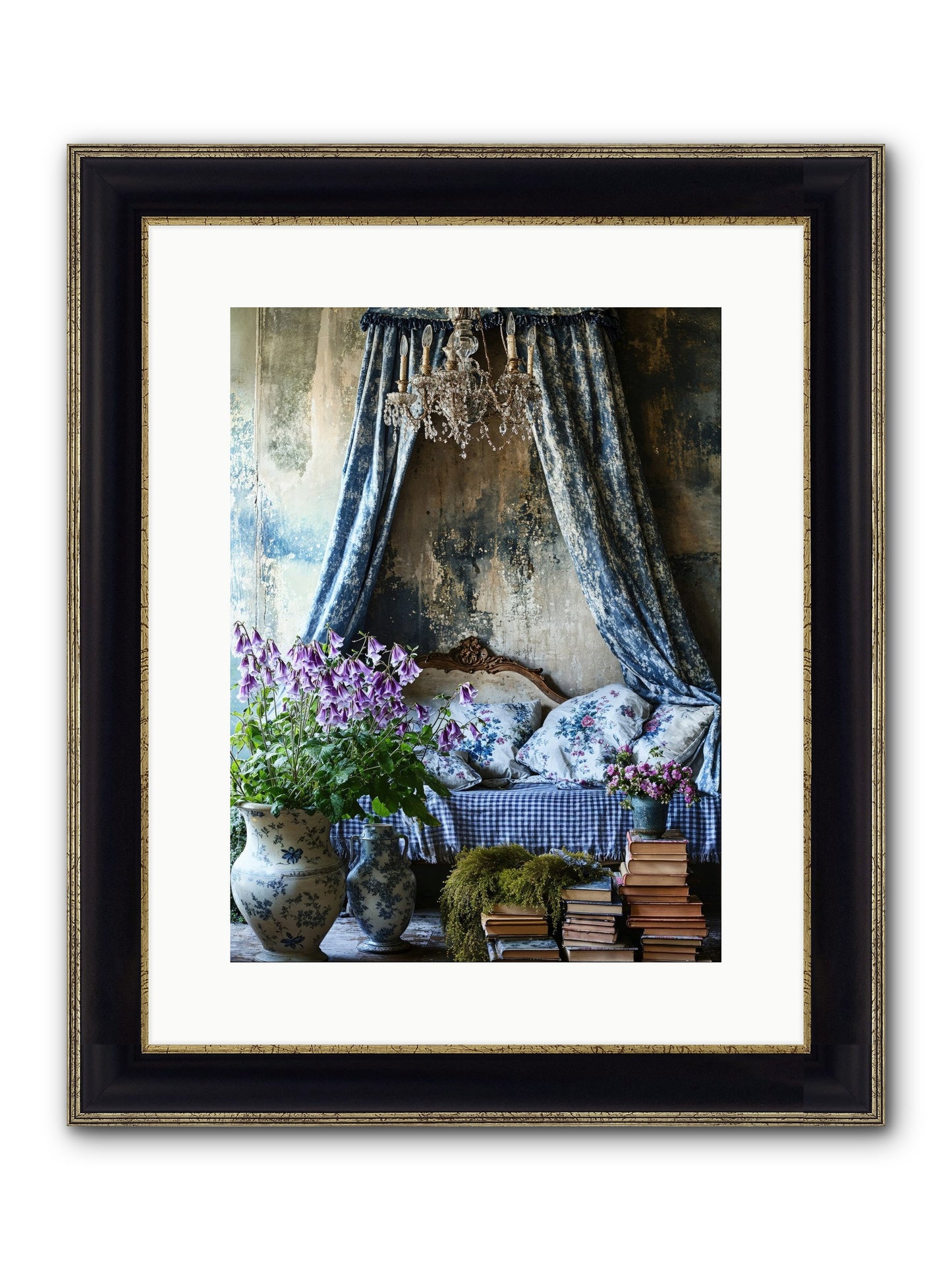Bleu Bastide Framed Print - Black & Gold 12x16