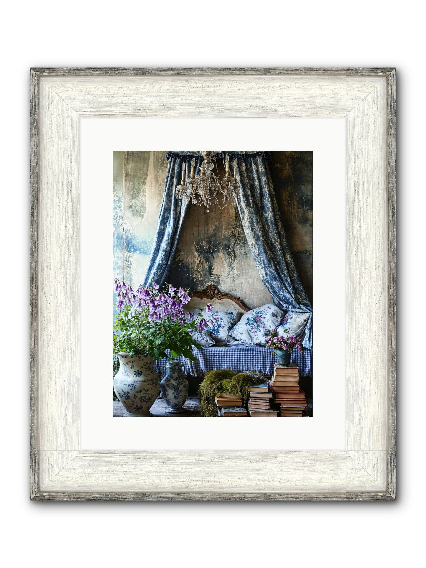 Bleu Bastide Framed Print - Driftwood White 12x16
