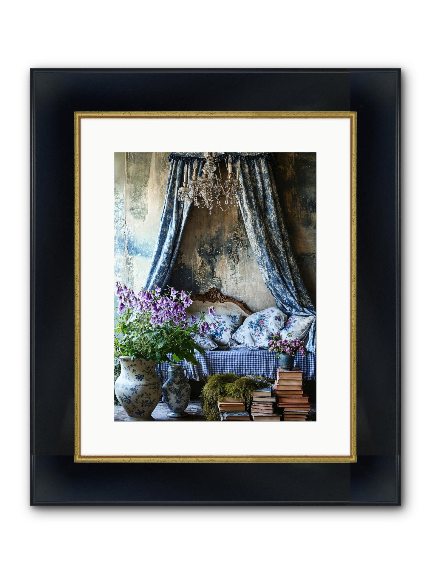 Bleu Bastide Framed Print - Wide Black w/Gold 12x16