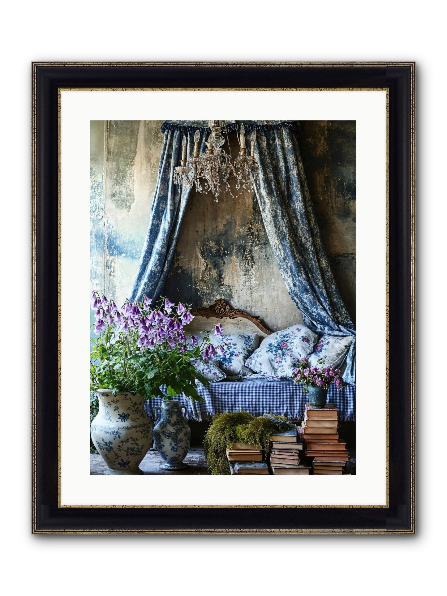 Bleu Bastide Framed Print - Black & Gold 18x24
