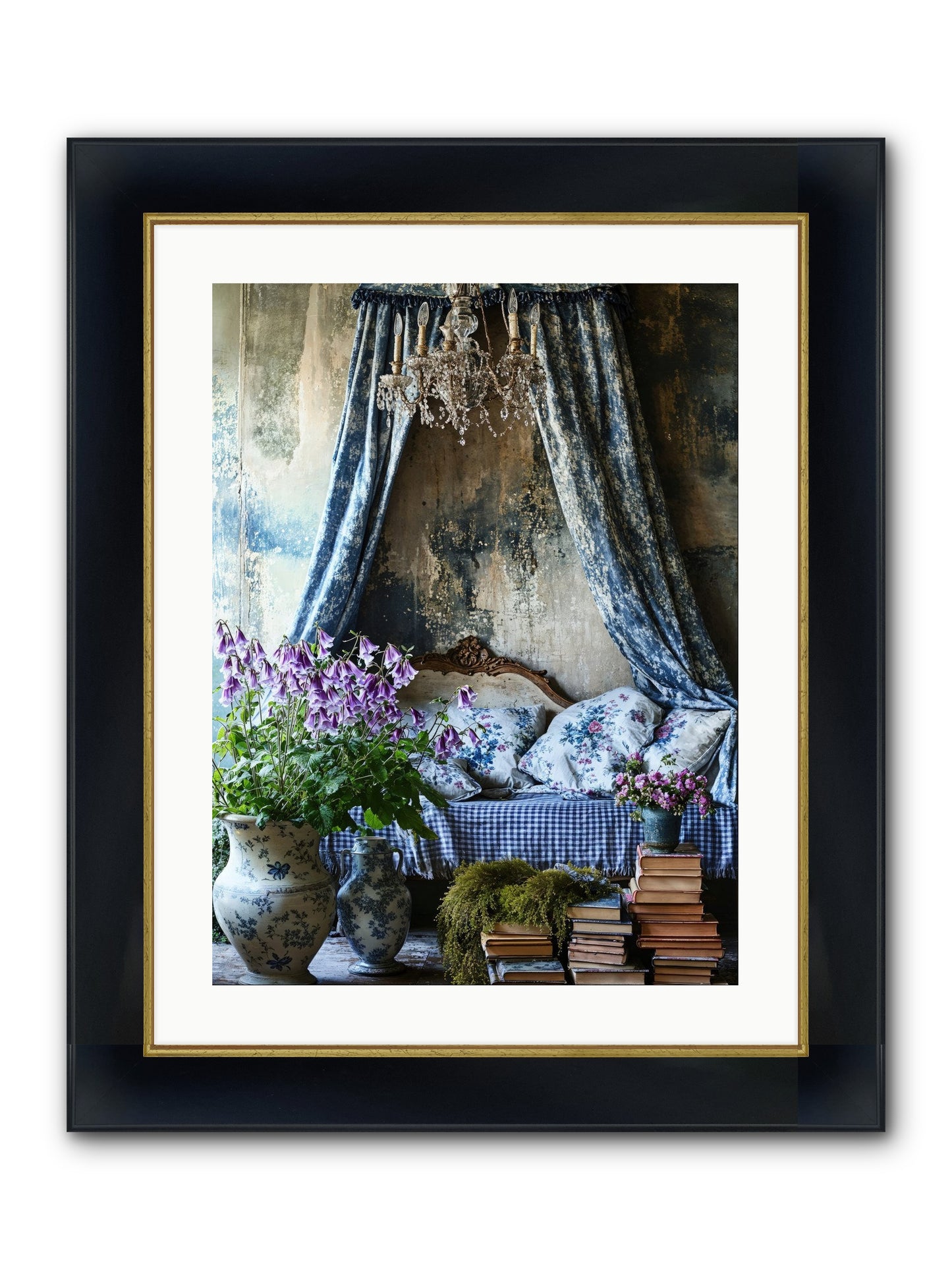 Bleu Bastide Framed Print - Wide Black w/Gold 18x24