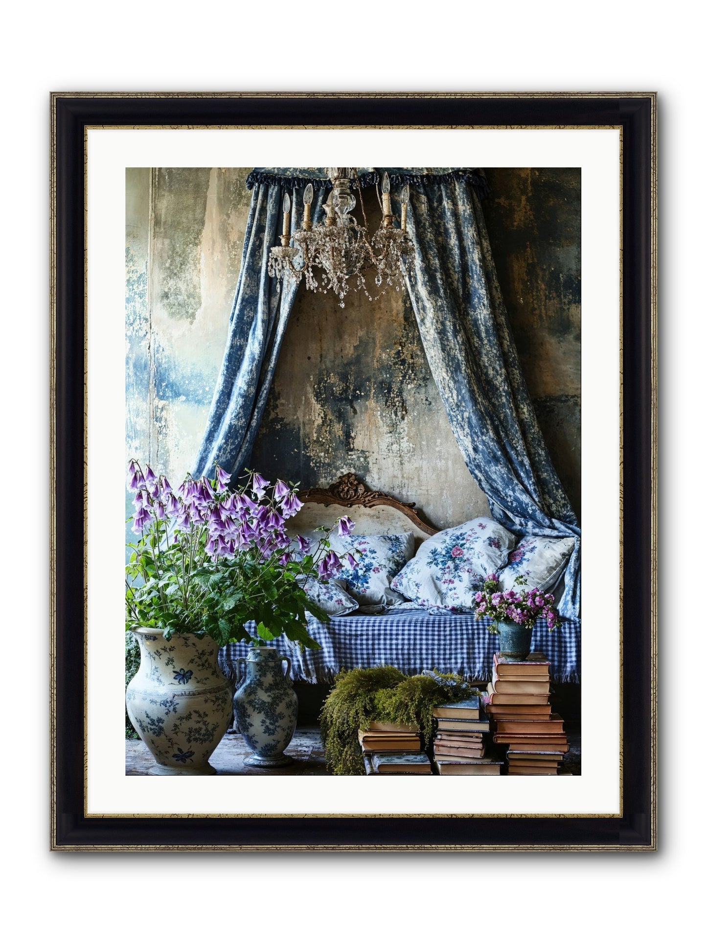 Bleu Bastide Framed Print - Black & Gold 24x32