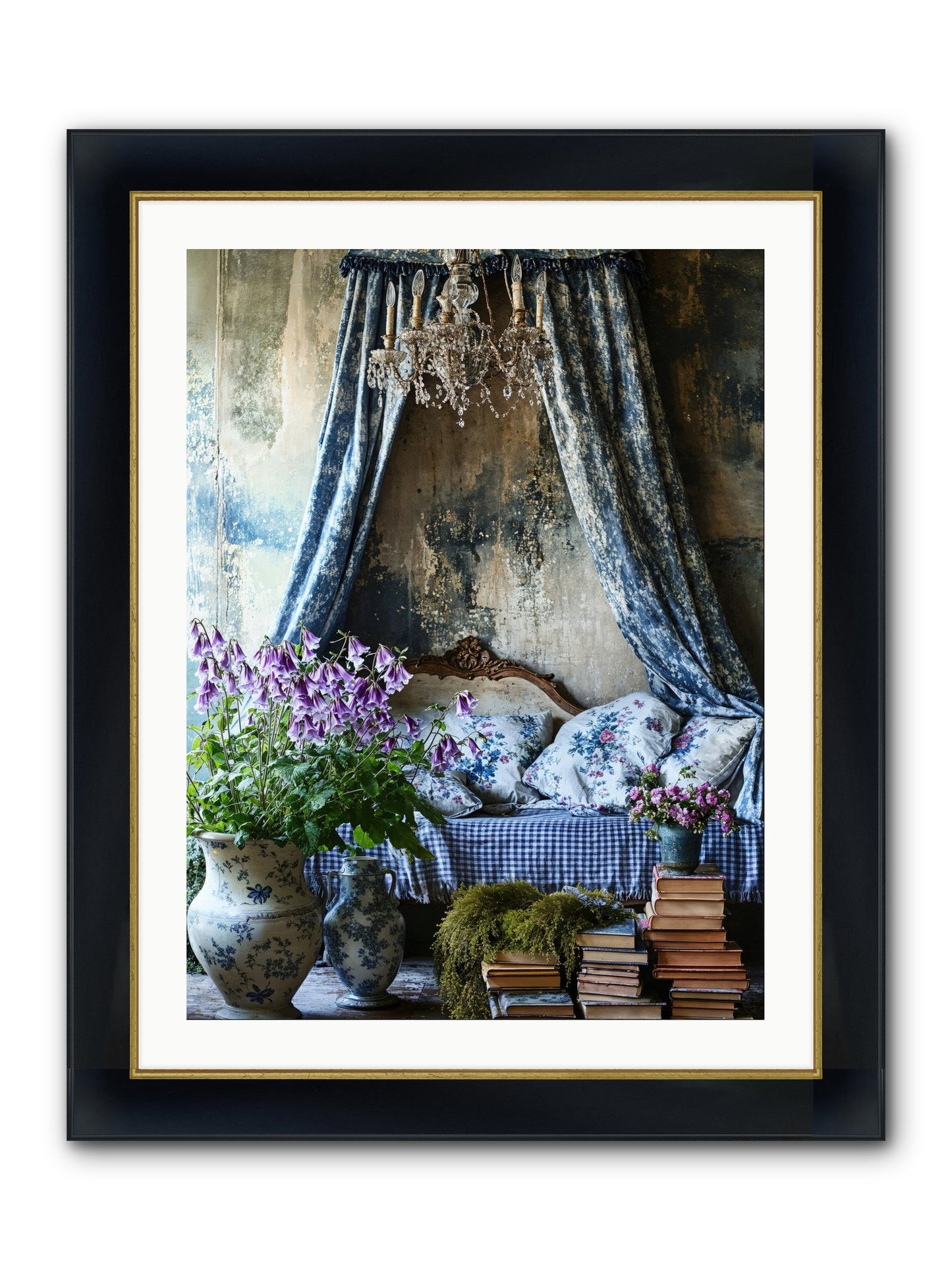 Bleu Bastide Framed Print - Wide Black w/Gold 24x32