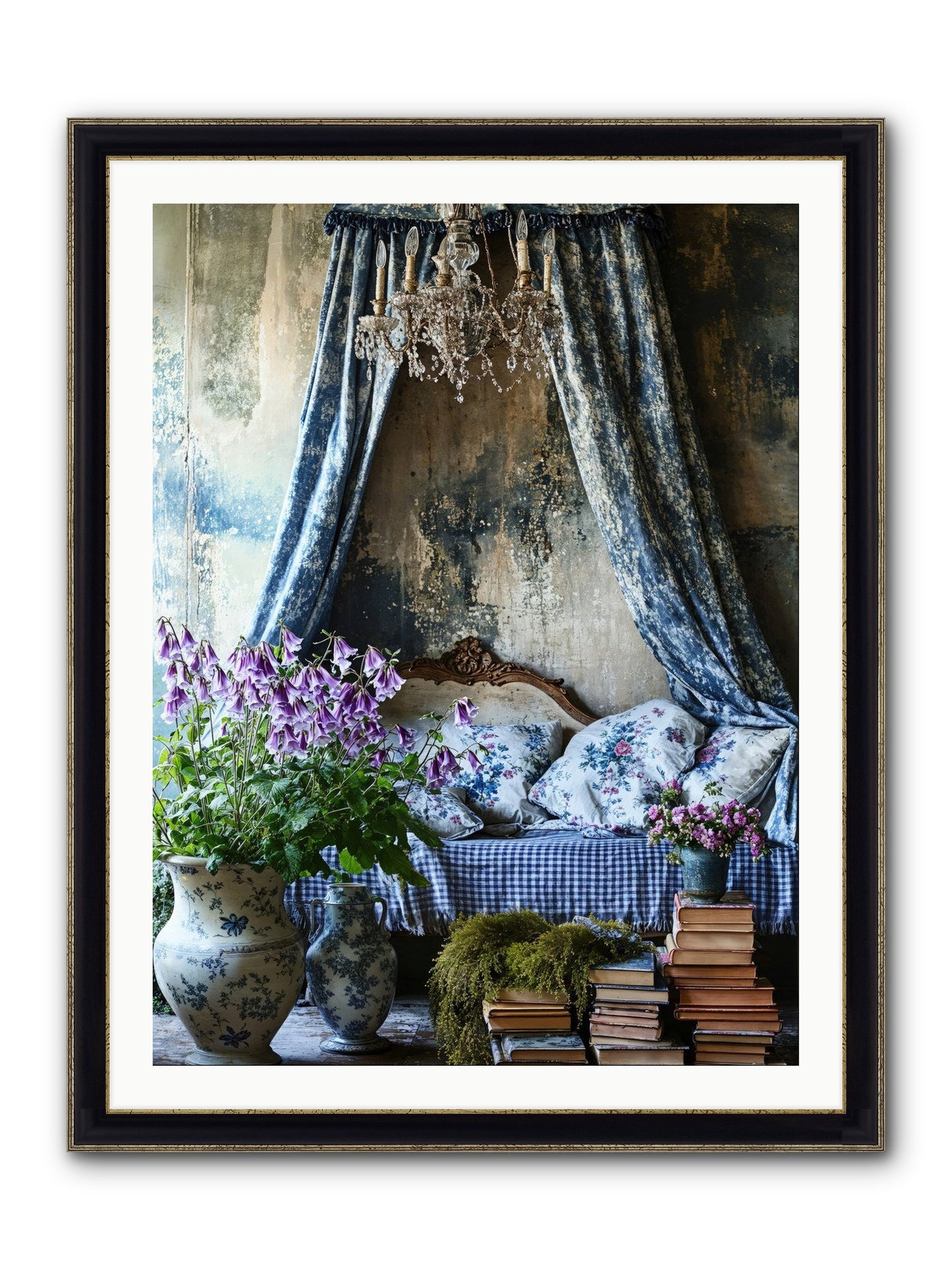 Bleu Bastide Framed Print - Black & Gold 30x40
