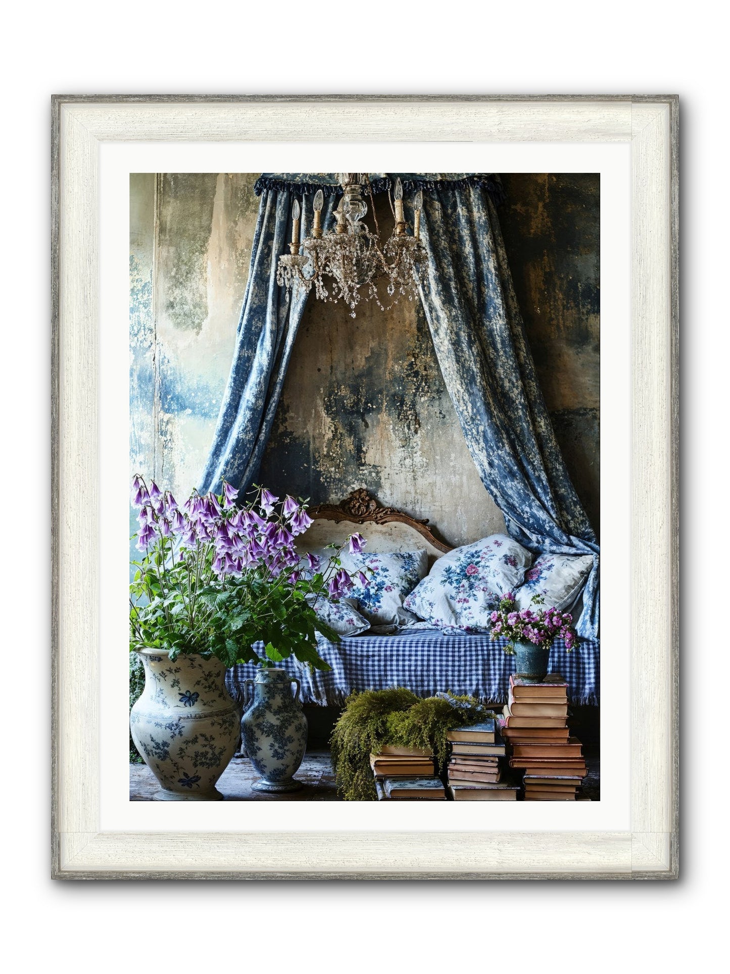 Bleu Bastide Framed Print - Driftwood White 30x40