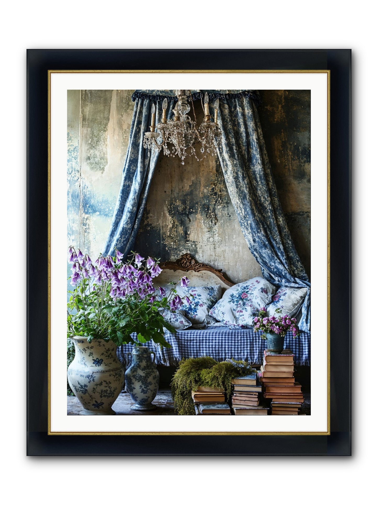Bleu Bastide Framed Print - Wide Black w/Gold 30x40