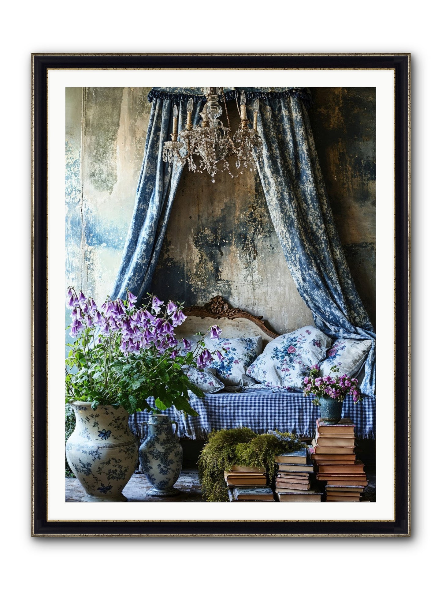 Bleu Bastide Framed Print - Black & Gold 36x48