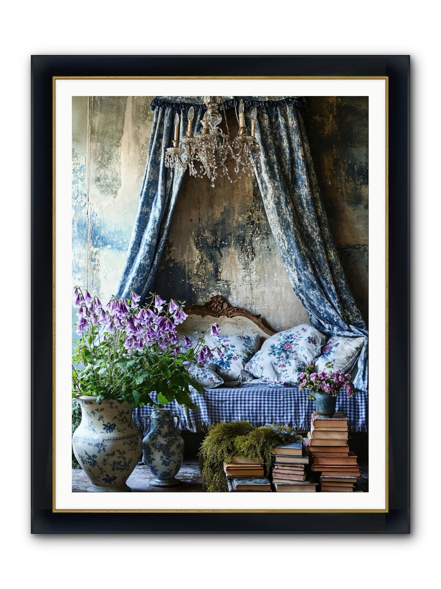 Bleu Bastide Framed Print - Wide Black w/Gold 36x48