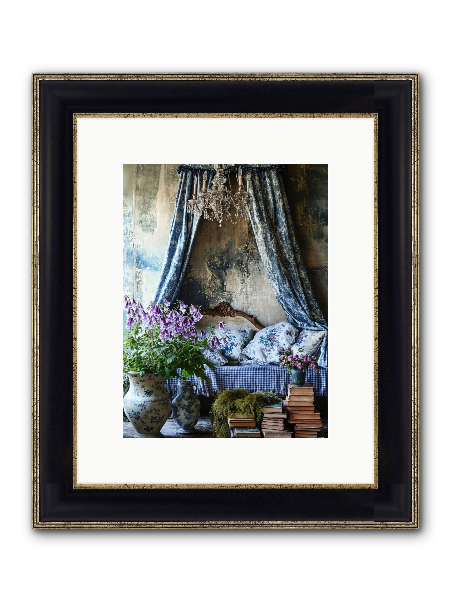 Bleu Bastide Framed Print - Black & Gold 9x12
