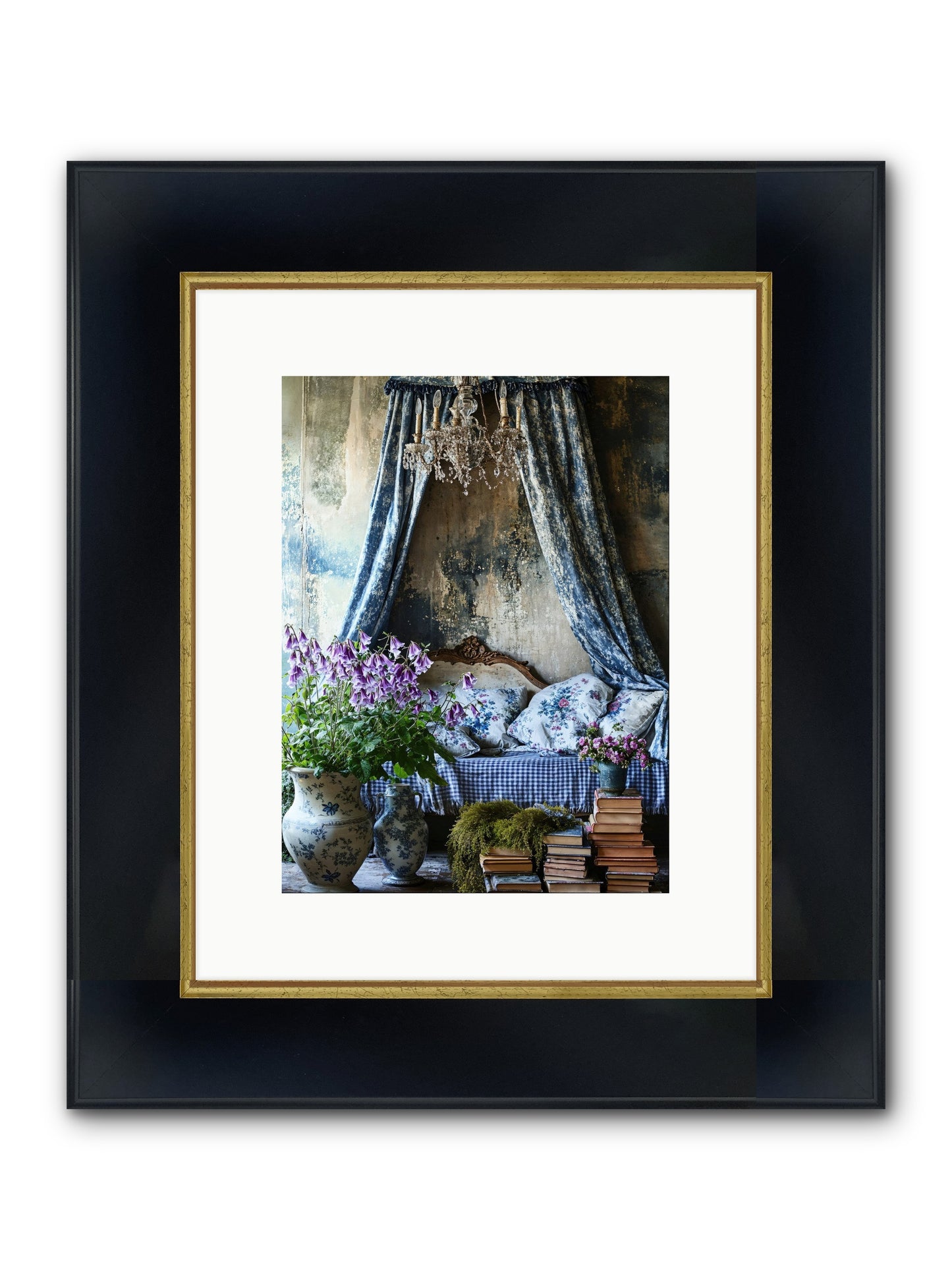 Bleu Bastide Framed Print - Wide Black w/Gold 9x12