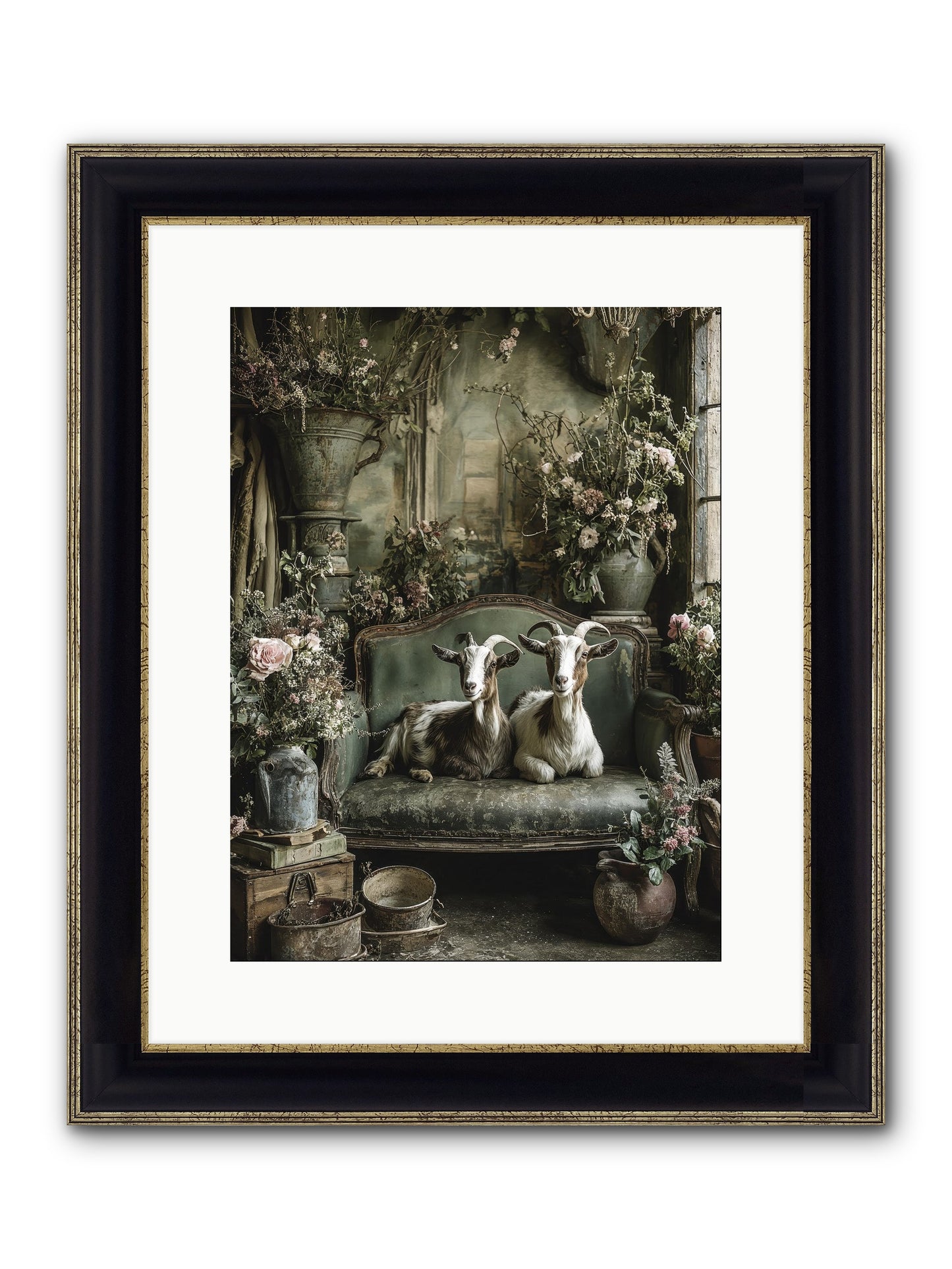 Blooming Hearts Framed Print - Black & Gold 12x16