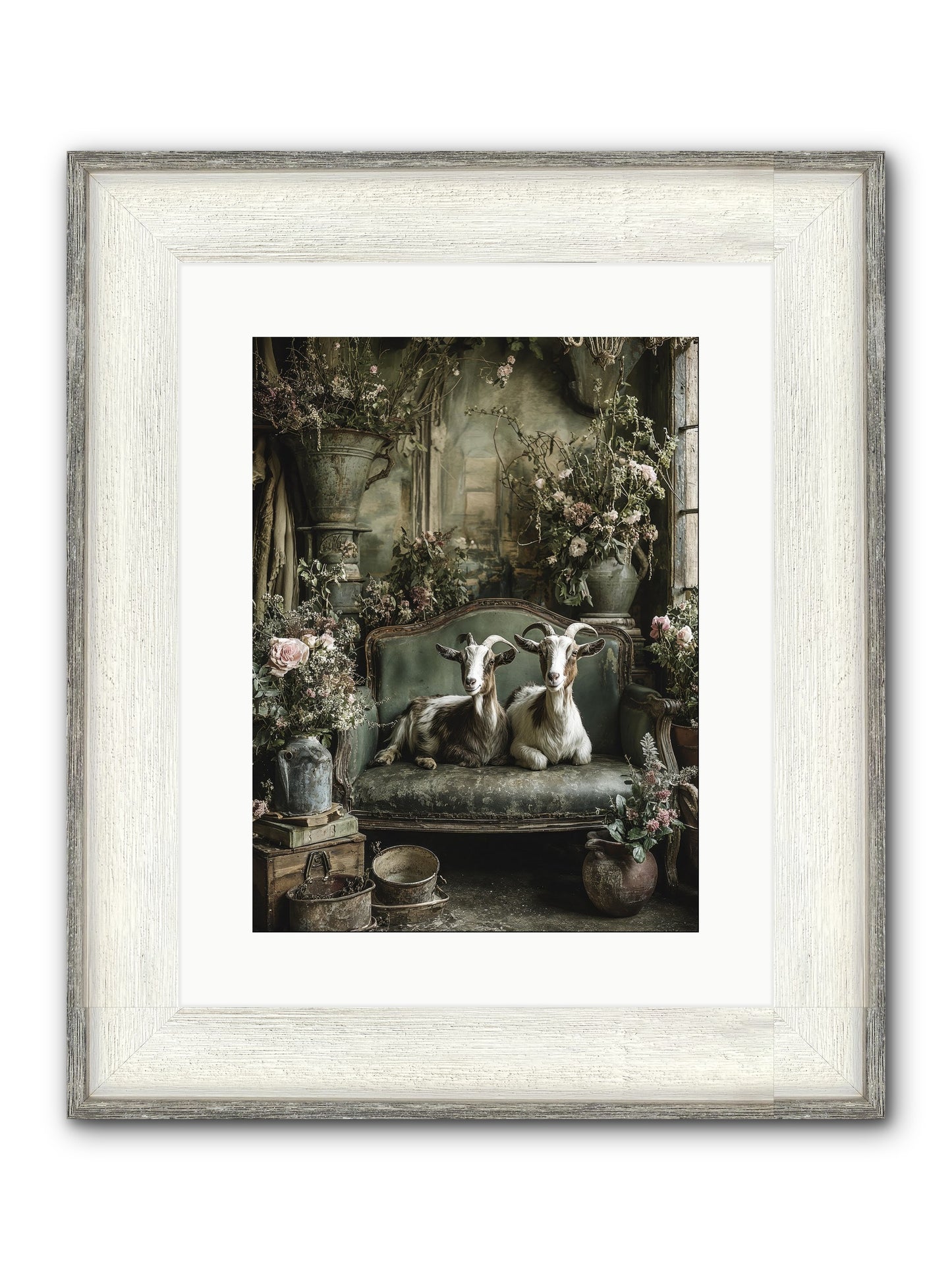 Blooming Hearts Framed Print - Driftwood White 12x16