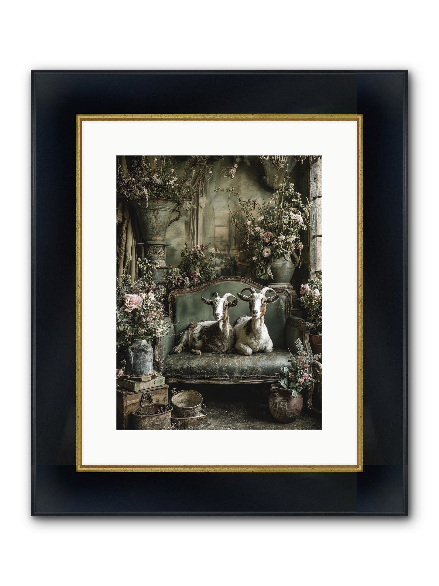 Blooming Hearts Framed Print - Wide Black w/Gold 12x16