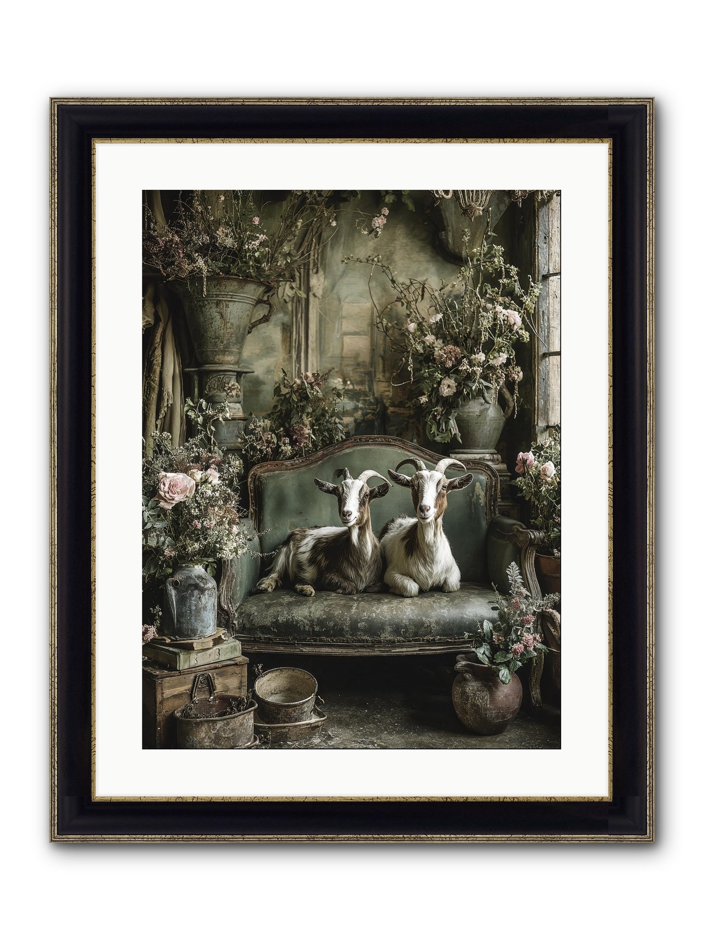 Blooming Hearts Framed Print - Black & Gold 18x24