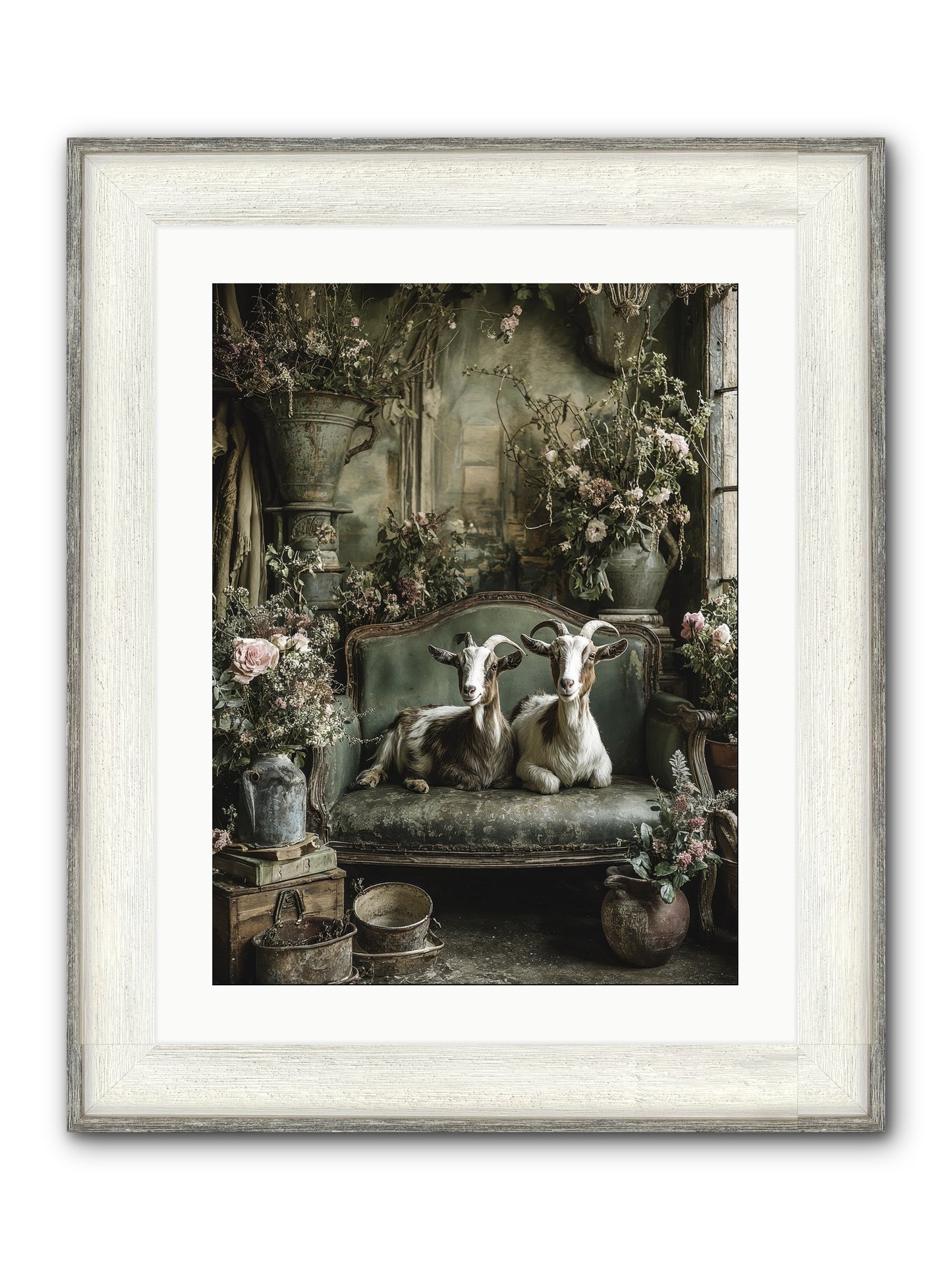Blooming Hearts Framed Print - Driftwood White 18x24