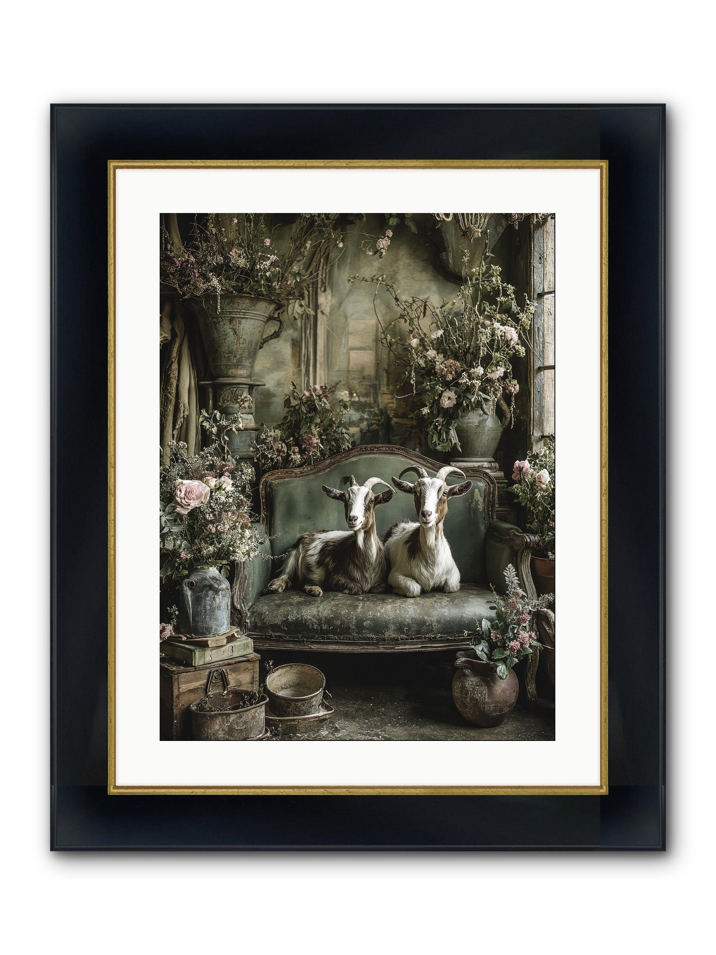 Blooming Hearts Framed Print - Wide Black w/Gold 18x24