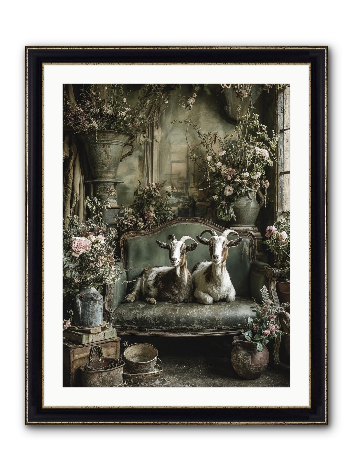 Blooming Hearts Framed Print - Black & Gold 24x32