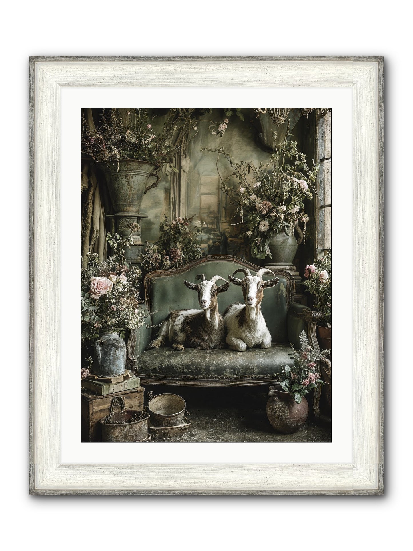 Blooming Hearts Framed Print - Driftwood White 24x32