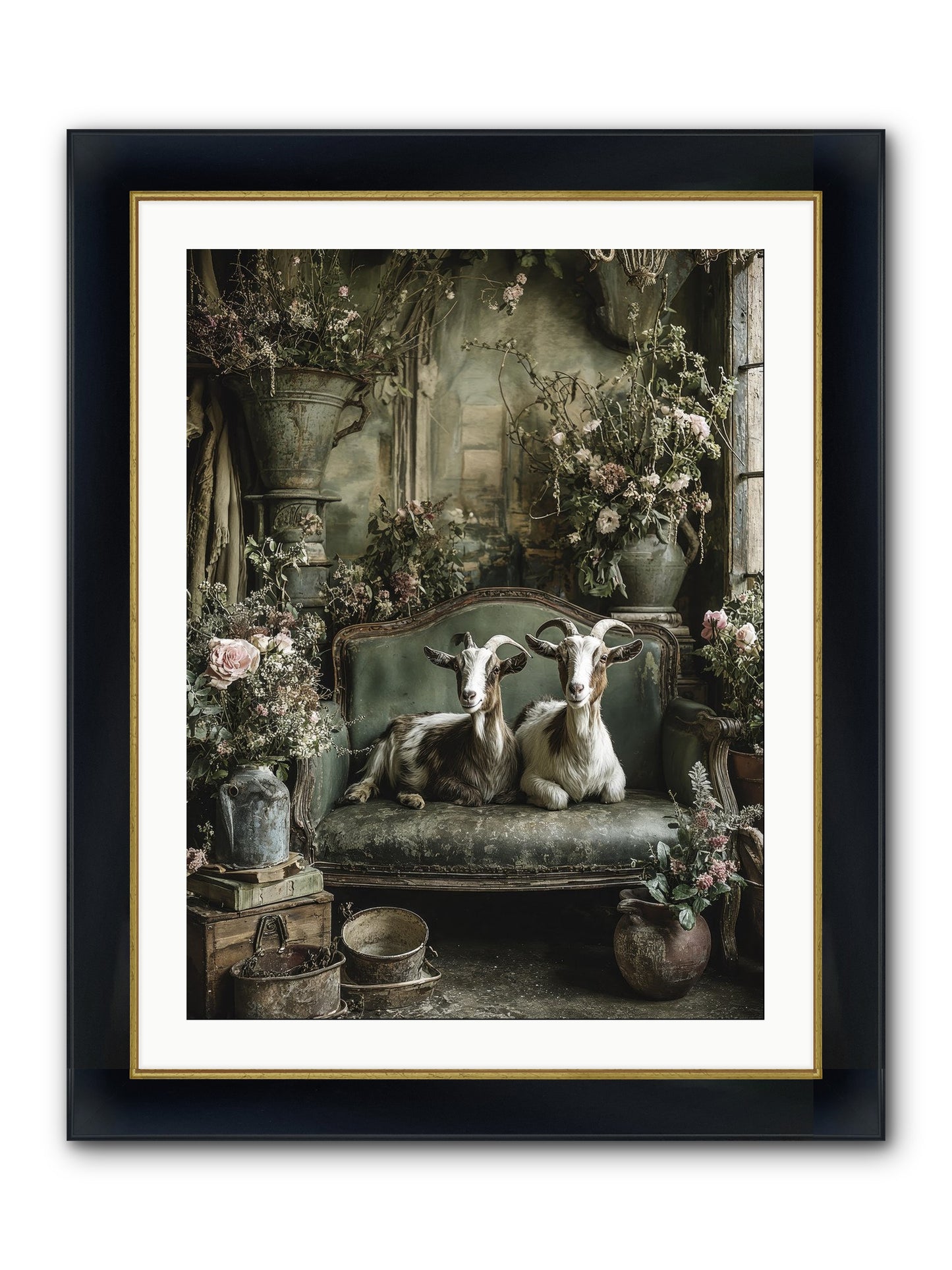 Blooming Hearts Framed Print - Wide Black w/Gold 24x32