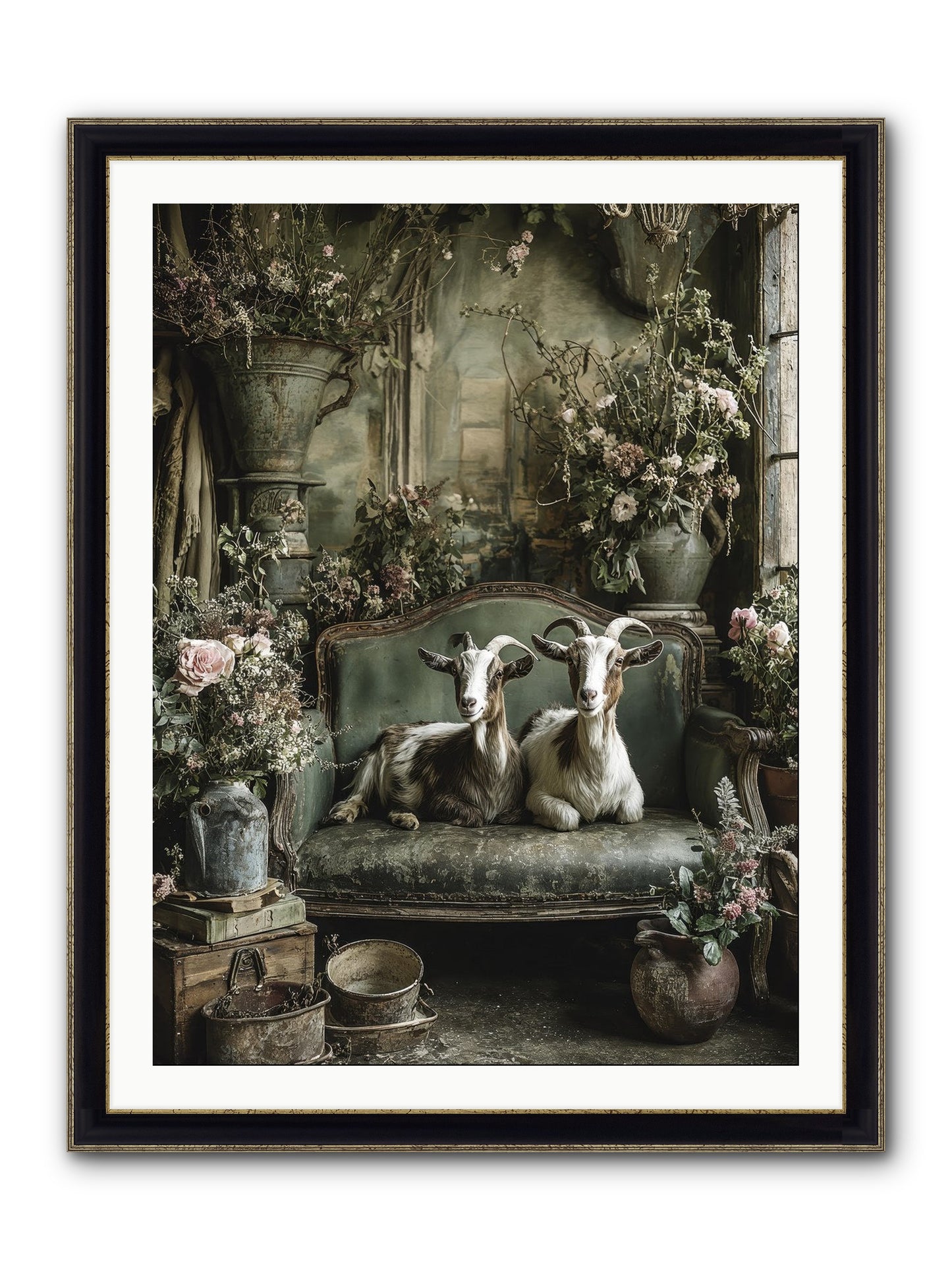 Blooming Hearts Framed Print - Black & Gold 30x40
