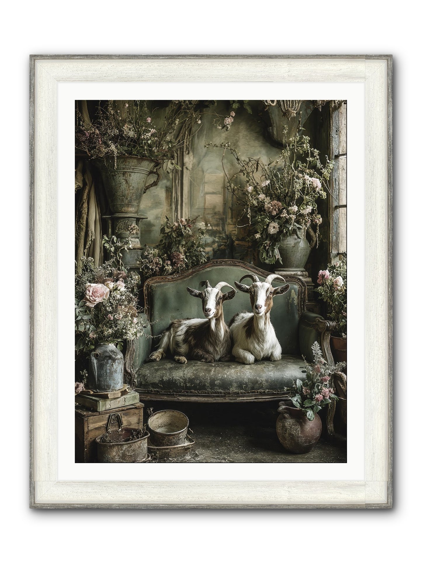 Blooming Hearts Framed Print - Driftwood White 30x40