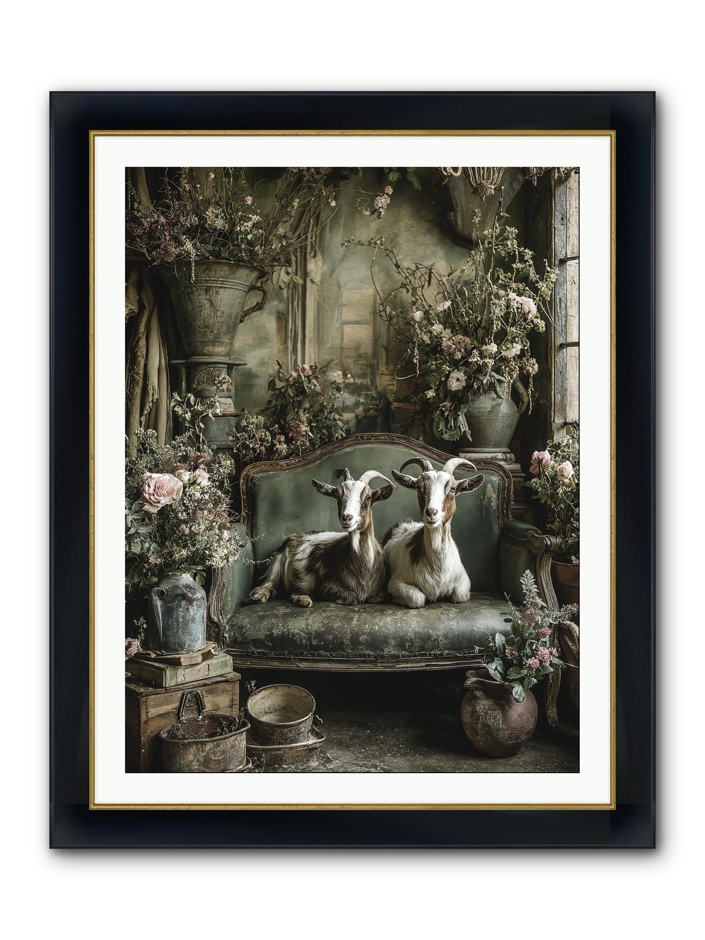 Blooming Hearts Framed Print - Wide Black w/Gold 30x40
