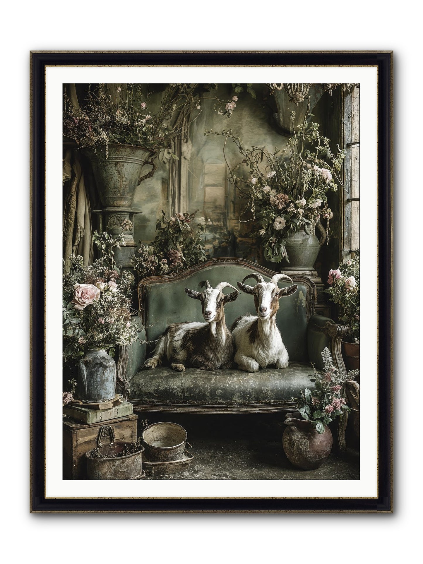Blooming Hearts Framed Print - Black & Gold 36x48