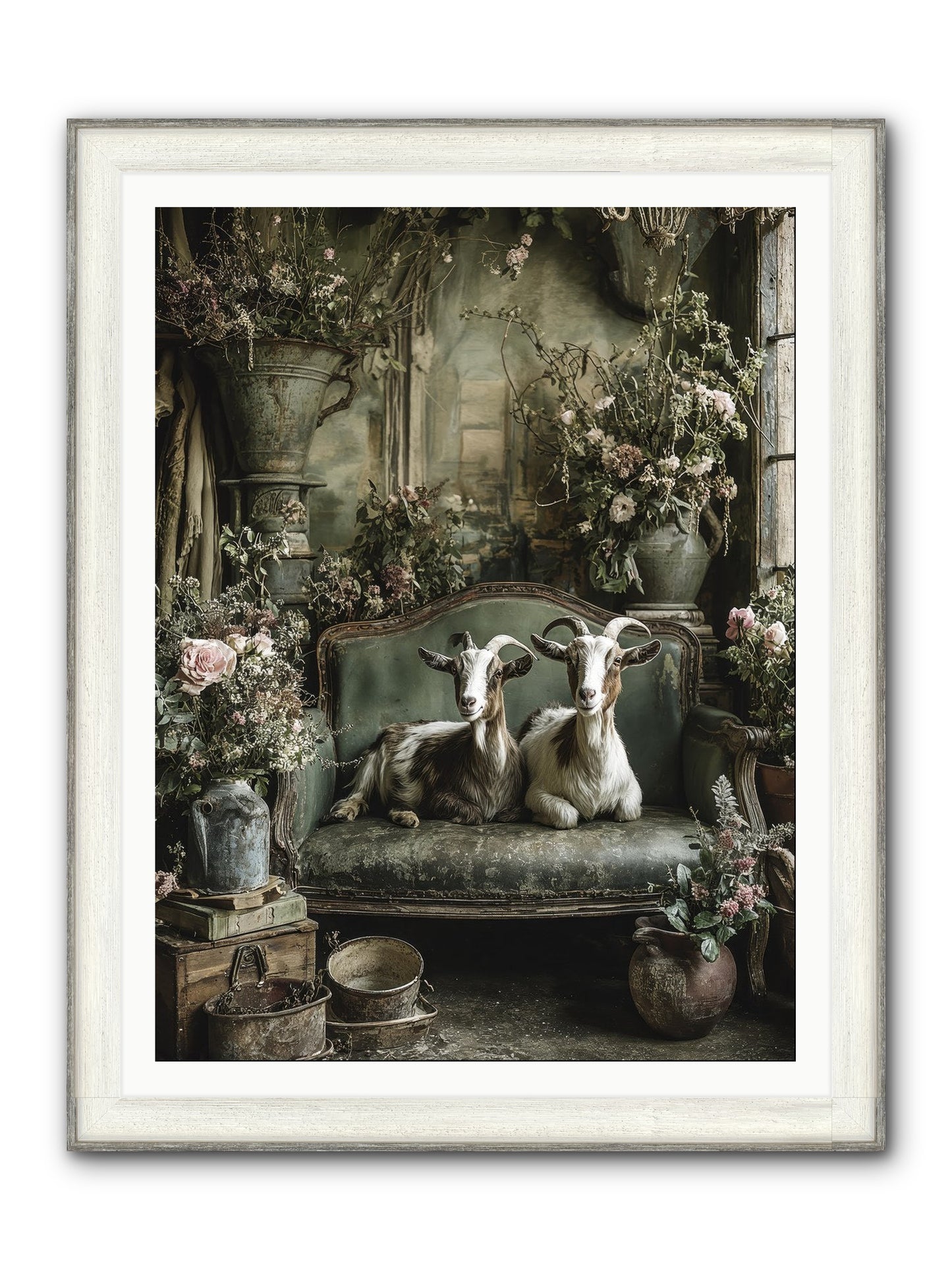 Blooming Hearts Framed Print - Driftwood White 36x48
