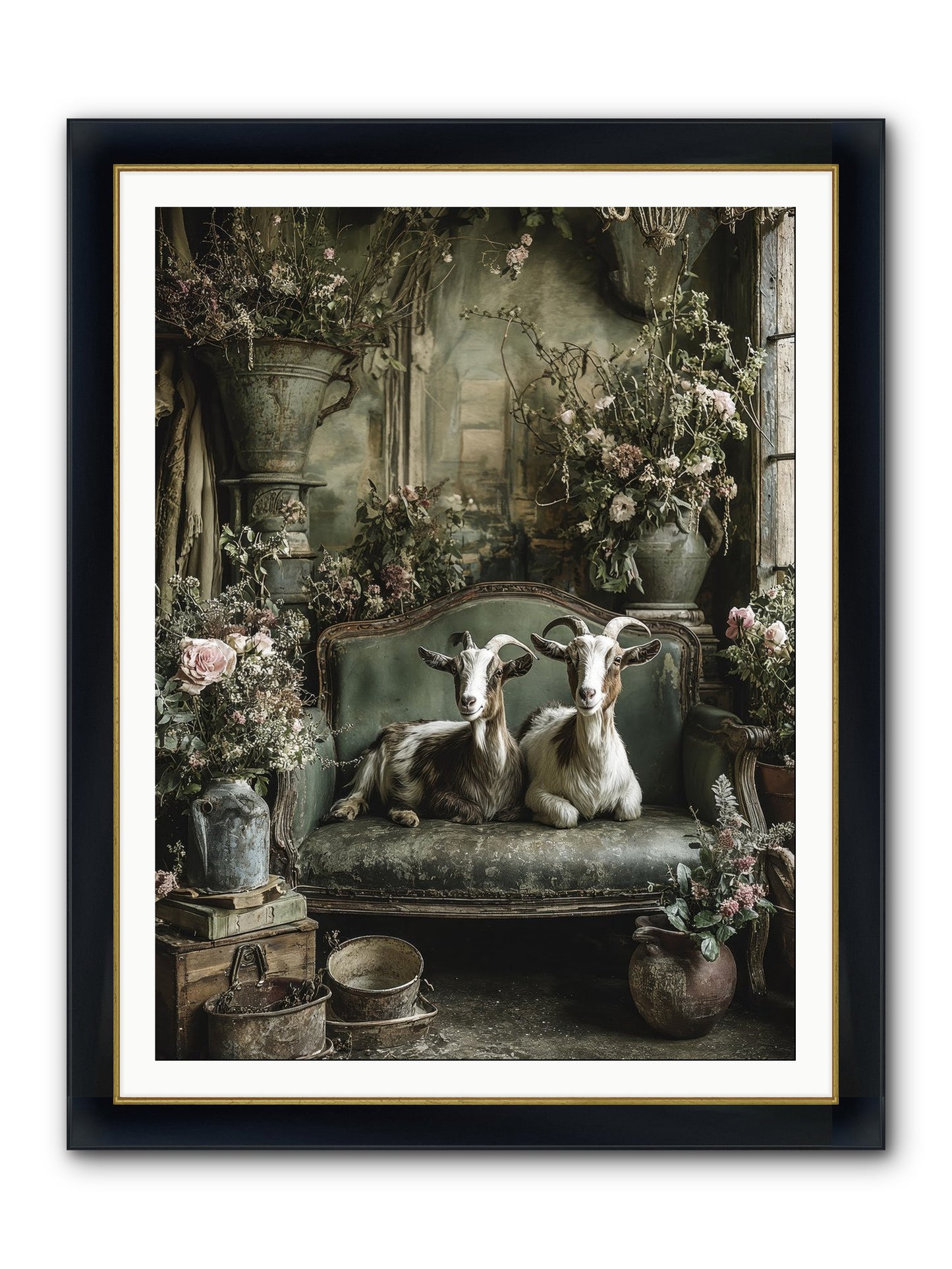 Blooming Hearts Framed Print - Wide Black w/Gold 36x48