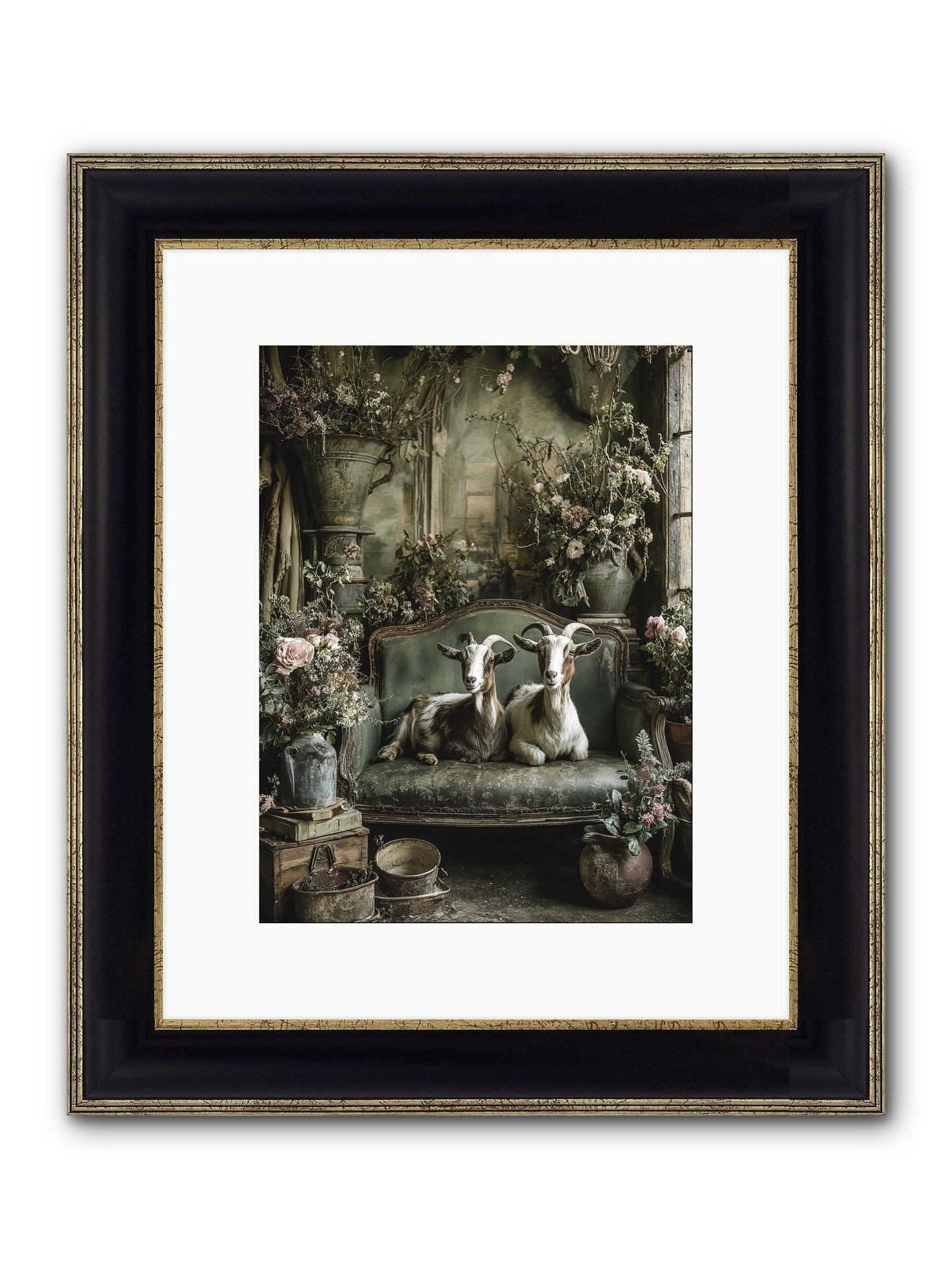 Blooming Hearts Framed Print - Black & Gold 9x12
