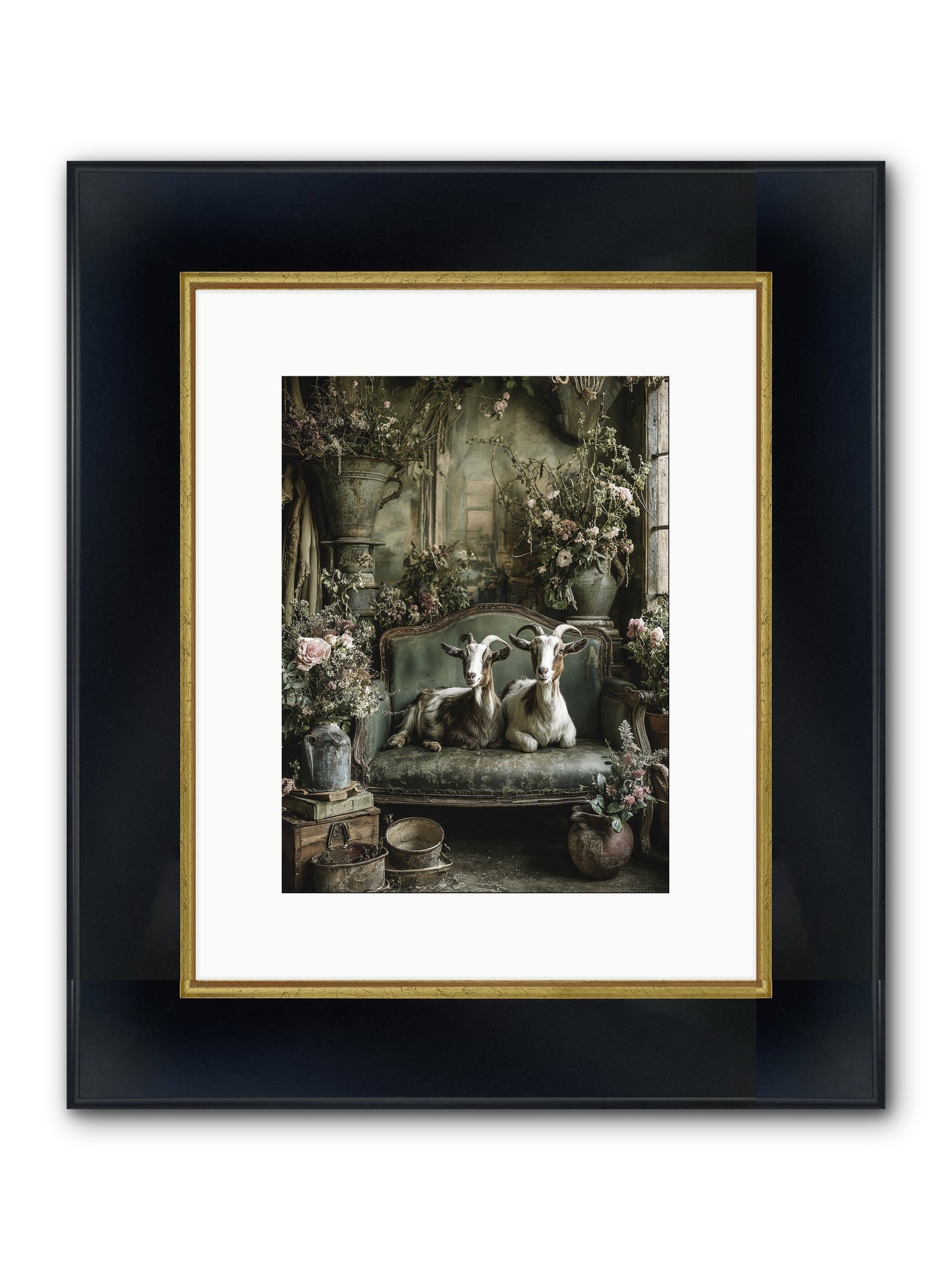 Blooming Hearts Framed Print - Wide Black w/Gold 9x12