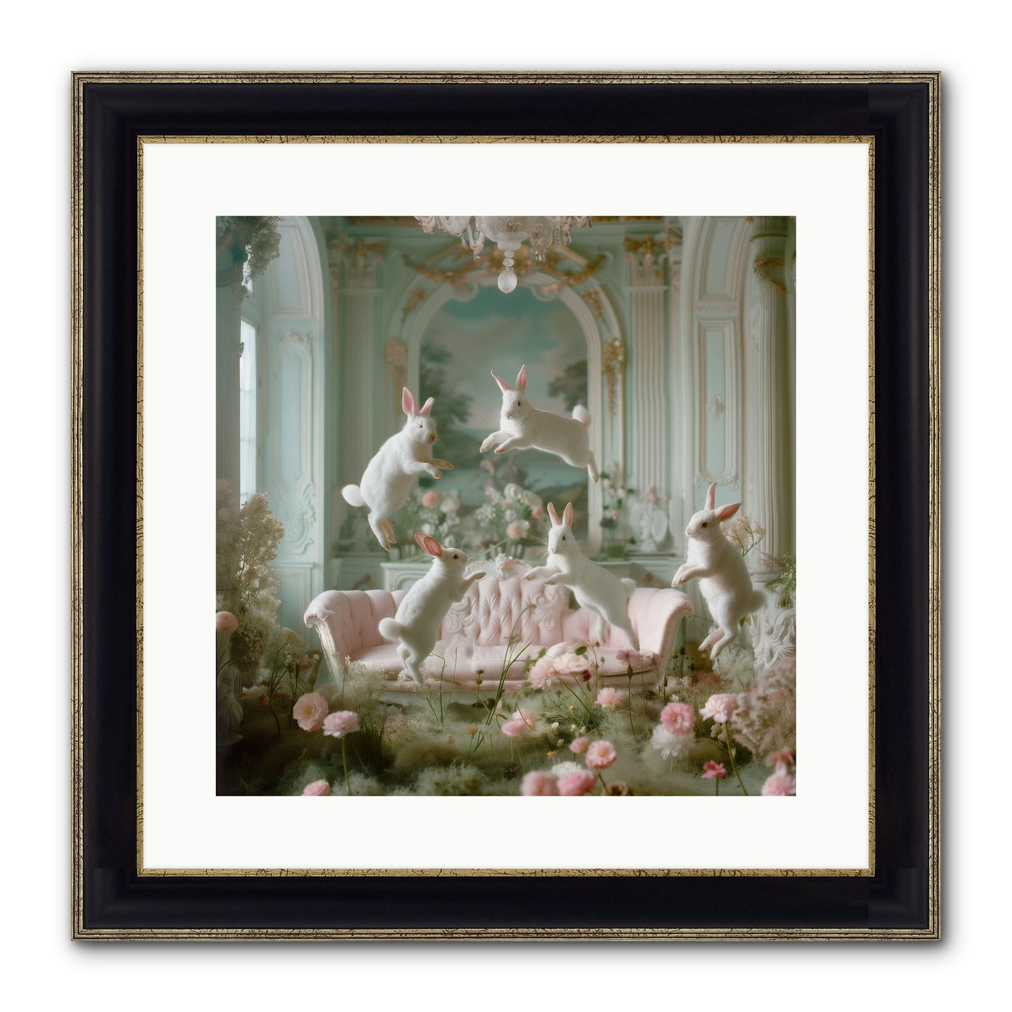 Blossom Reverie Framed Print - Black & Gold 16x16