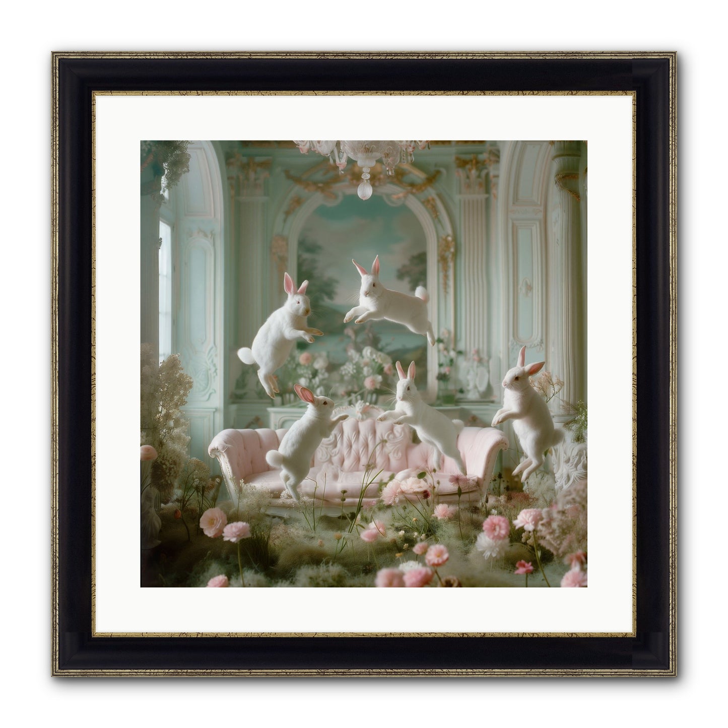 Blossom Reverie Framed Print - Black & Gold 20x20