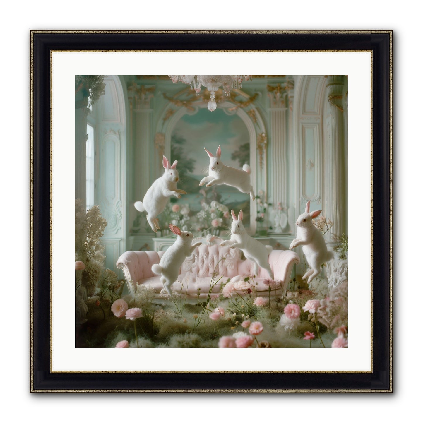 Blossom Reverie Framed Print - Black & Gold 24x24