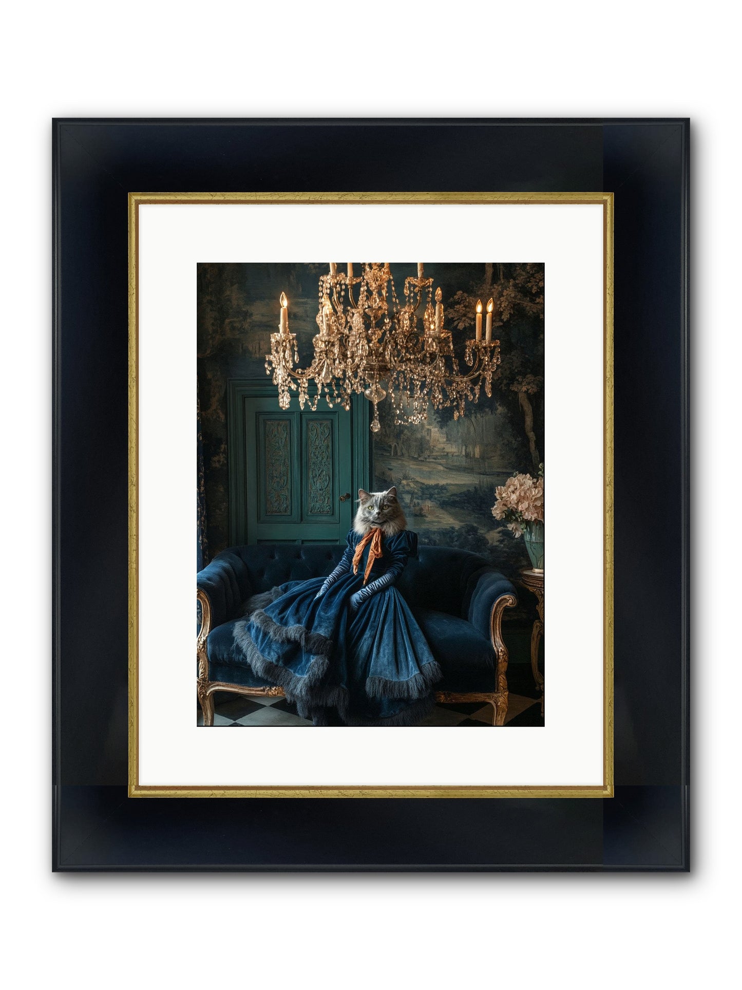 Blue Held Her Grace Framed Print - Wide Black w/Gold 12x16
