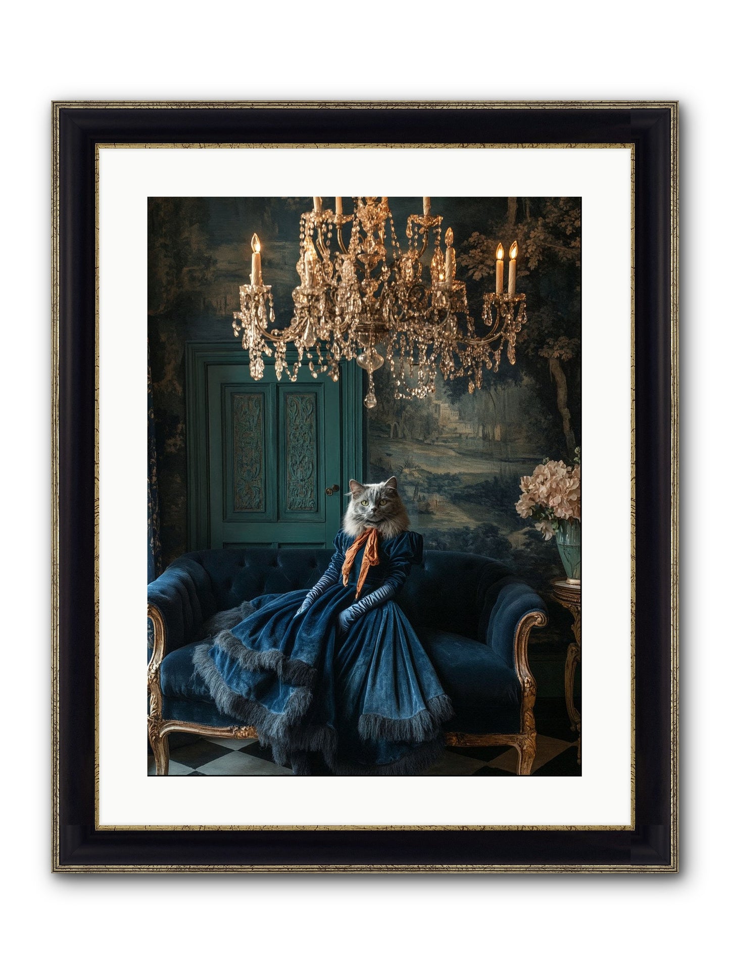 Blue Held Her Grace Framed Print - Black & Gold 18x24