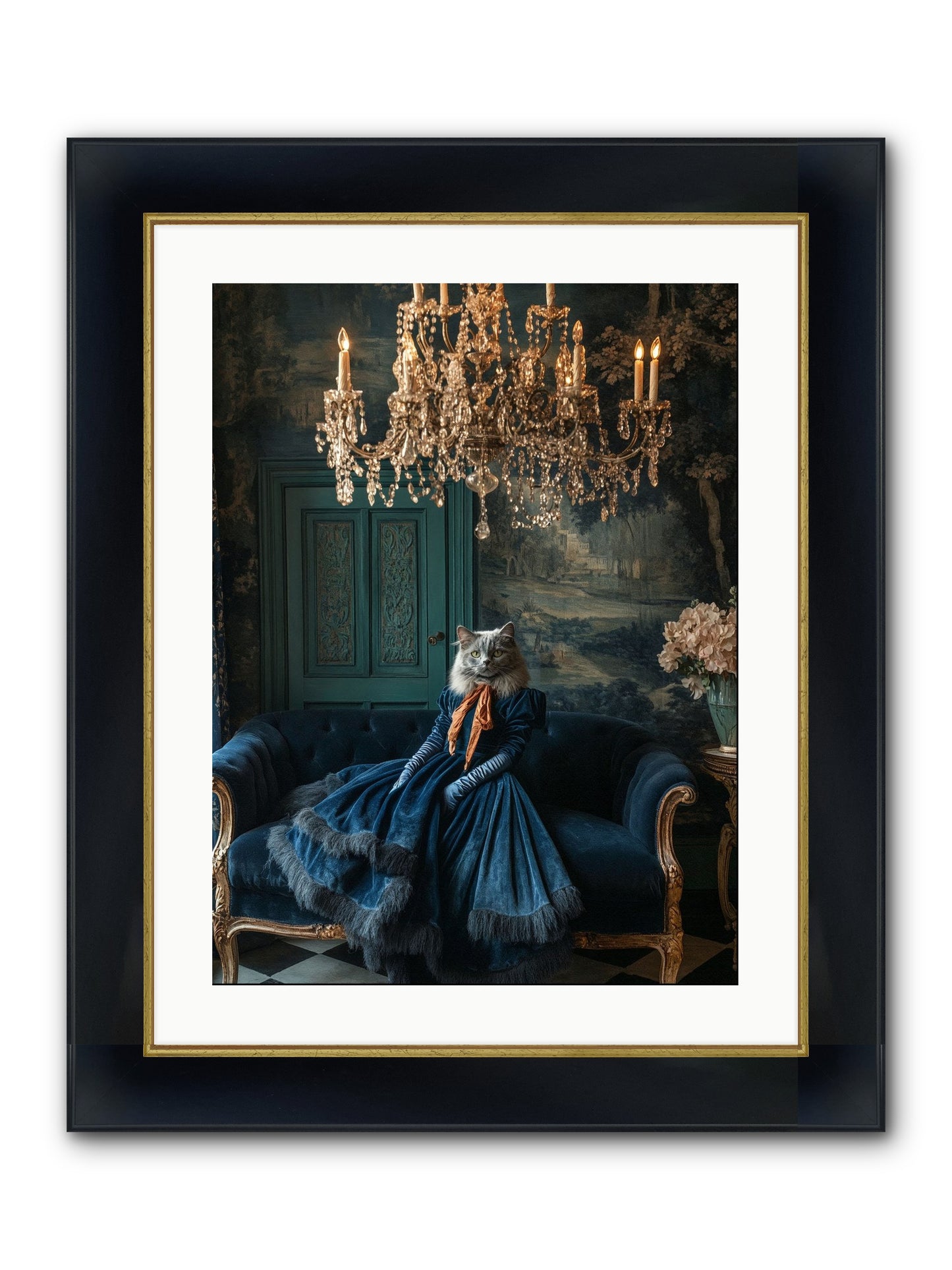 Blue Held Her Grace Framed Print - Wide Black w/Gold 18x24